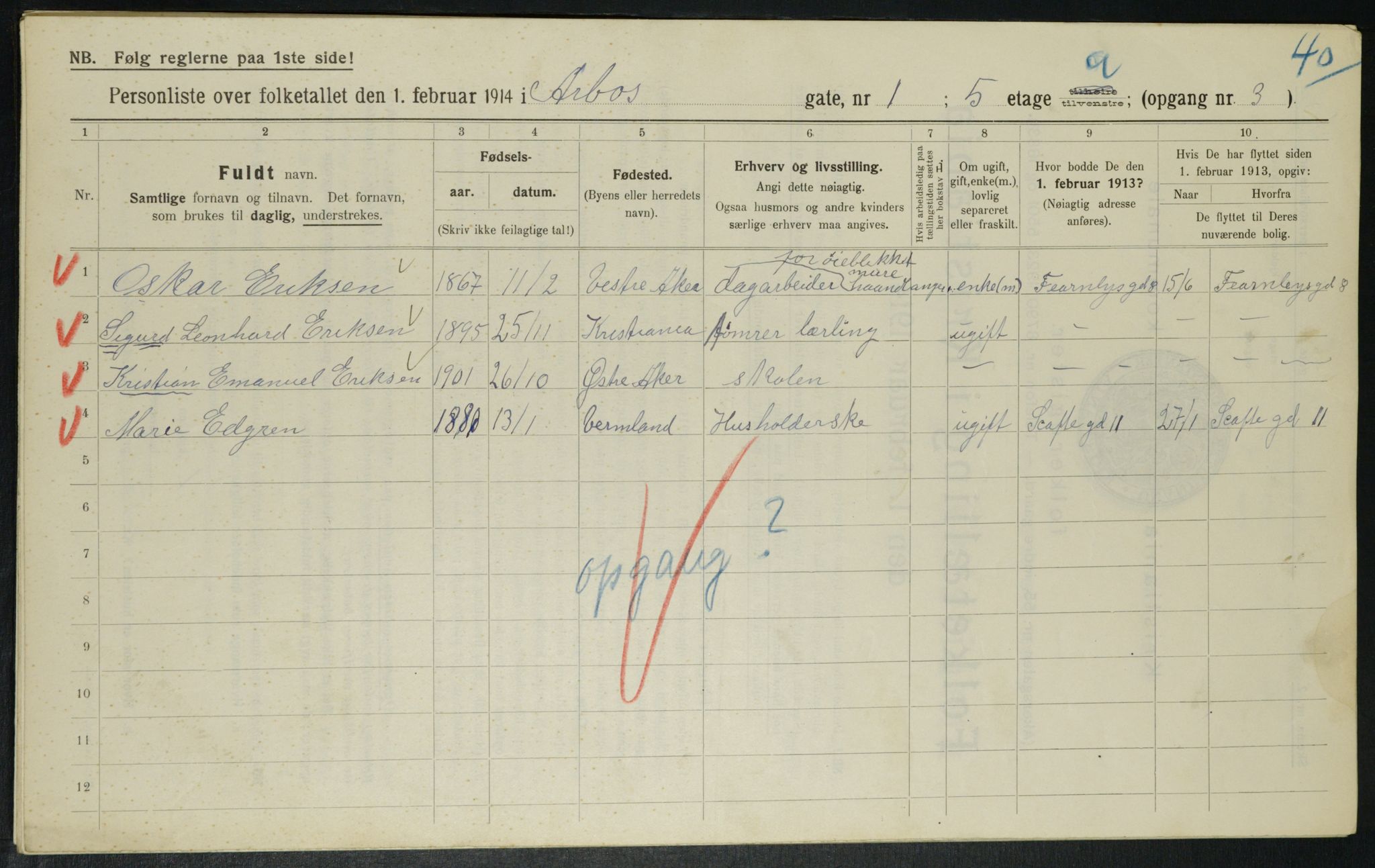 OBA, Municipal Census 1914 for Kristiania, 1914, p. 1743