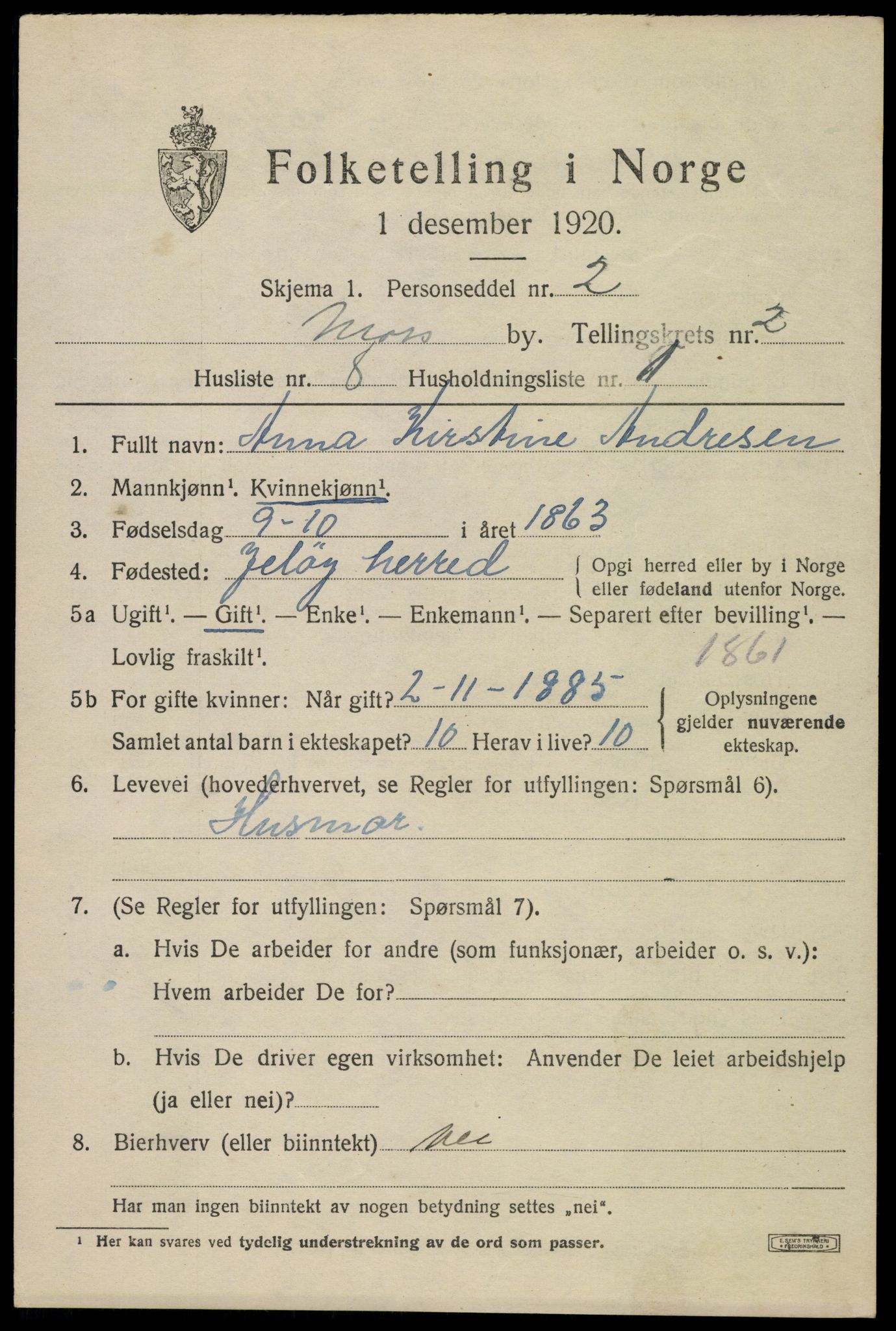 SAO, 1920 census for Moss, 1920, p. 8609