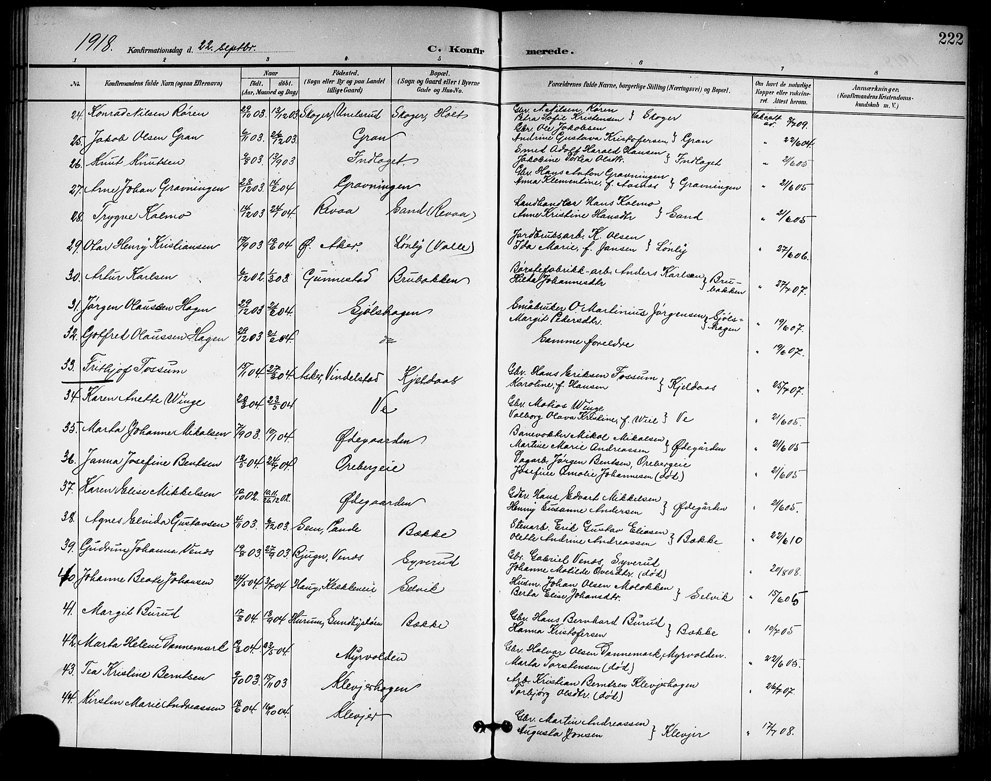Sande Kirkebøker, SAKO/A-53/G/Ga/L0004: Parish register (copy) no. 4, 1895-1918, p. 222