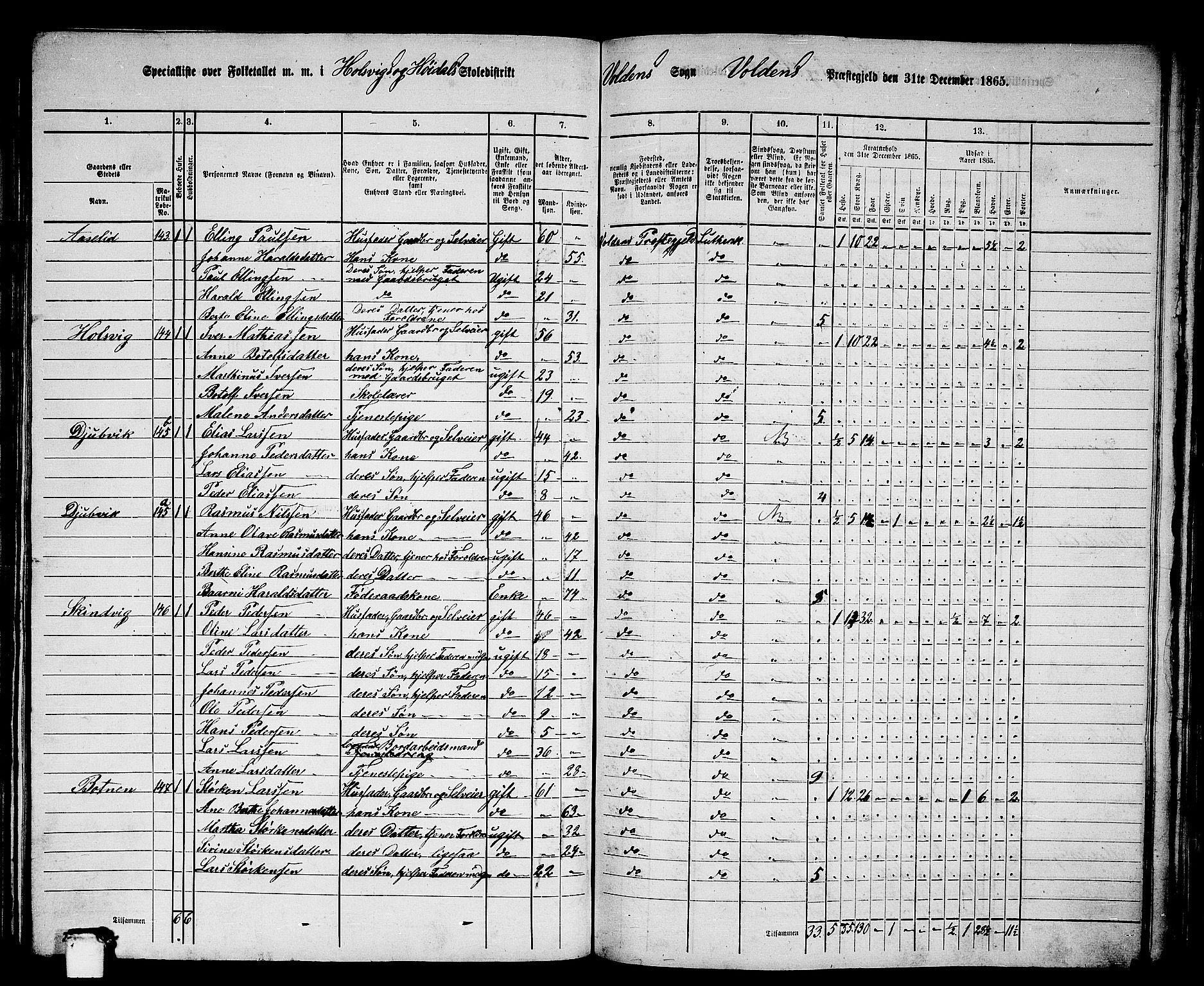 RA, 1865 census for Volda, 1865, p. 101