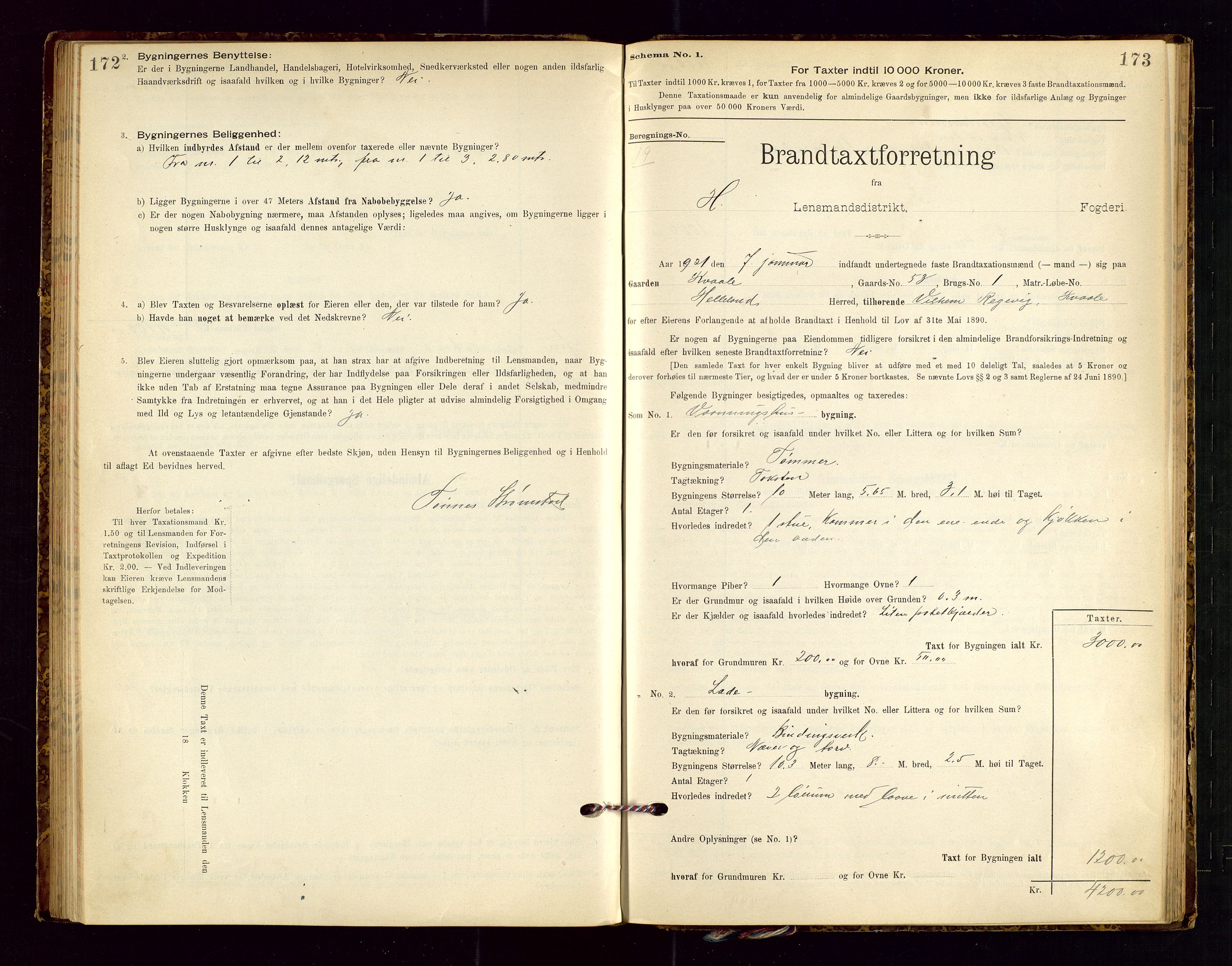 Helleland lensmannskontor, AV/SAST-A-100209/Gob/L0001: "Brandtaxationsprotokol", 1896-1919, p. 172-173