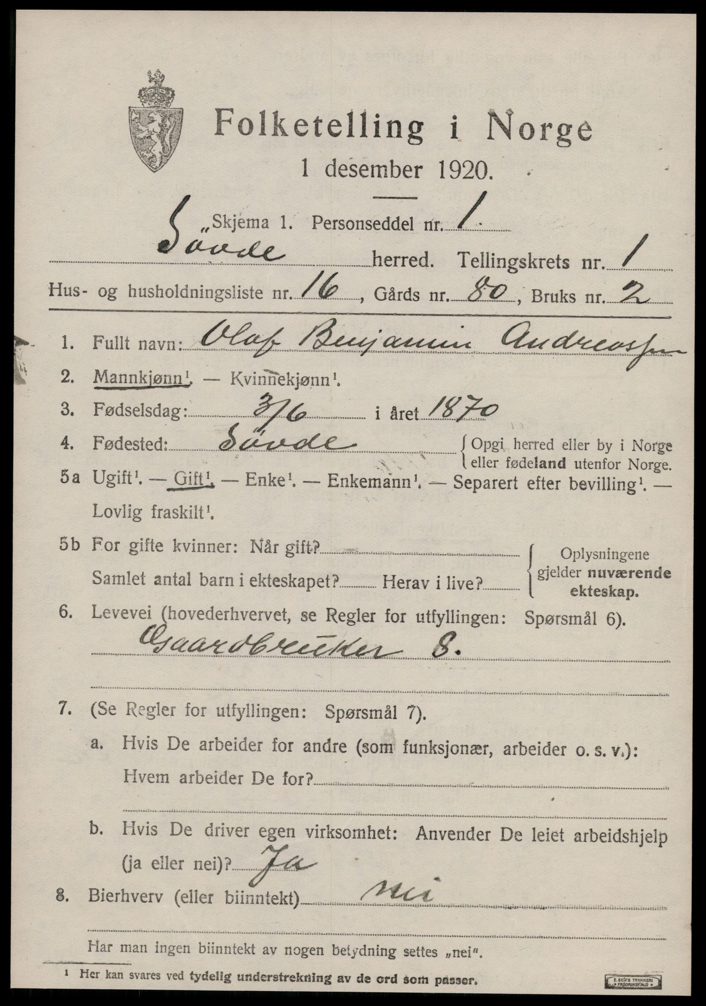 SAT, 1920 census for Syvde, 1920, p. 598