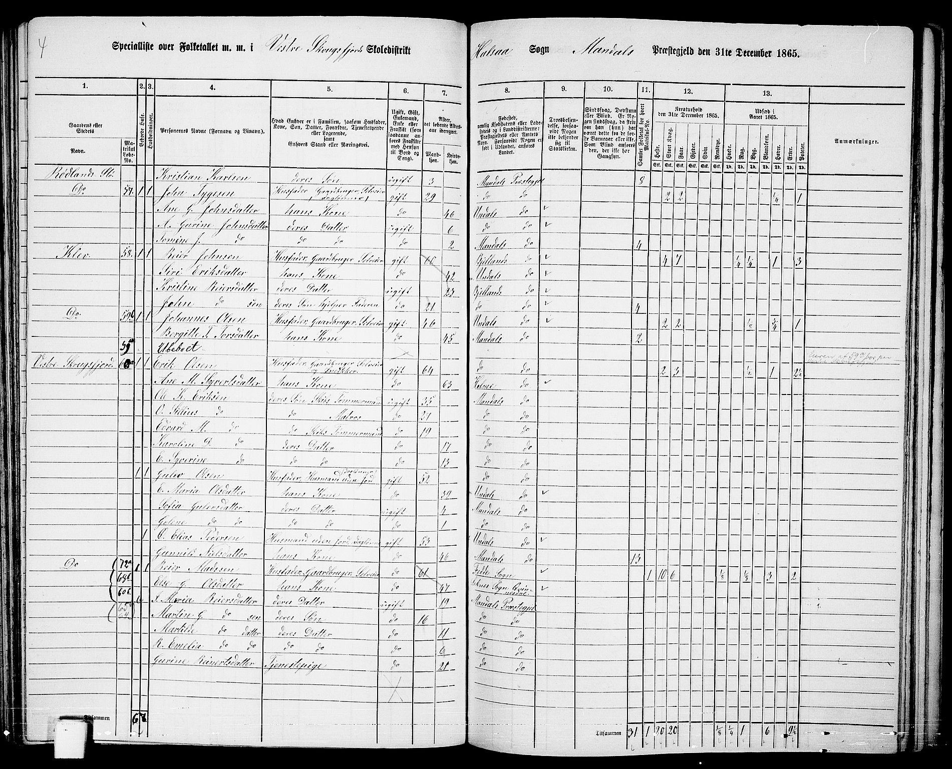 RA, 1865 census for Mandal/Halse og Harkmark, 1865, p. 89