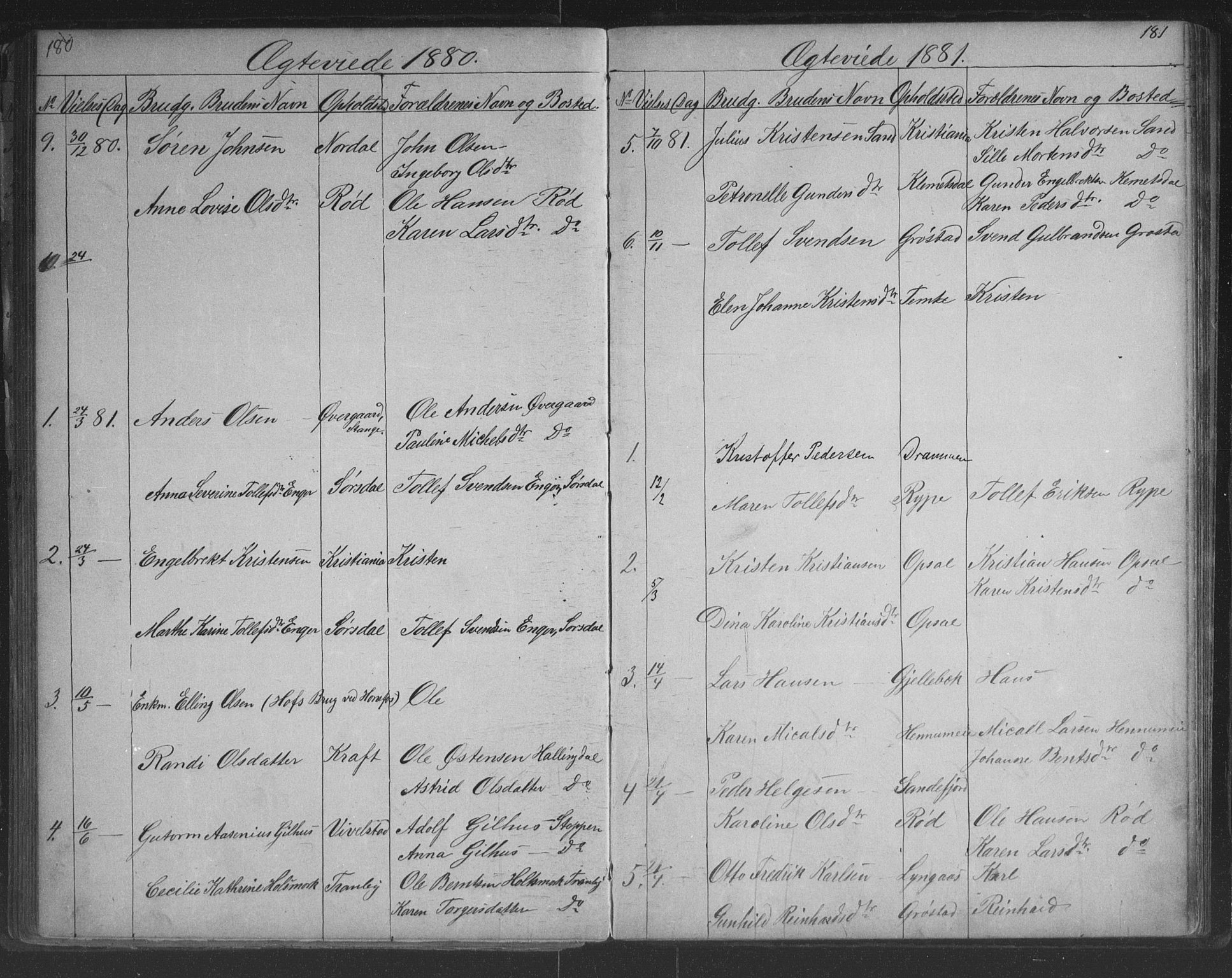 Lier kirkebøker, AV/SAKO-A-230/G/Gc/L0001: Parish register (copy) no. III 1, 1873-1903, p. 180-181