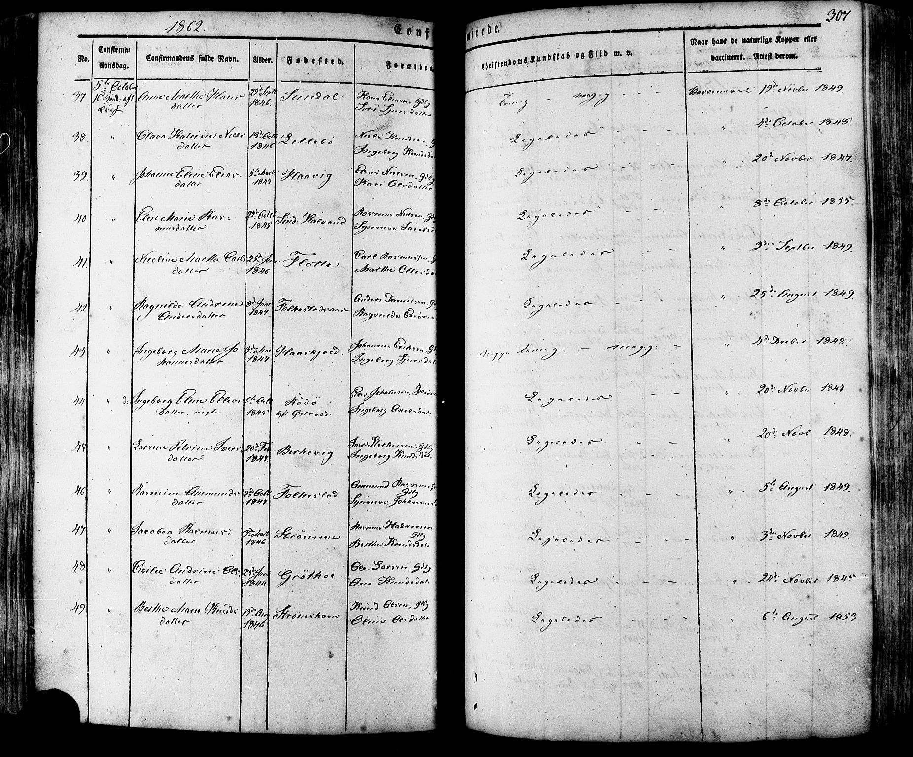 Ministerialprotokoller, klokkerbøker og fødselsregistre - Møre og Romsdal, SAT/A-1454/511/L0140: Parish register (official) no. 511A07, 1851-1878, p. 307