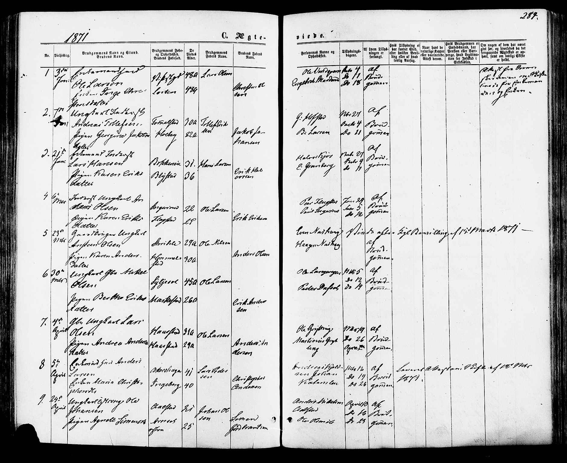 Vang prestekontor, Hedmark, SAH/PREST-008/H/Ha/Haa/L0015: Parish register (official) no. 15, 1871-1885, p. 284