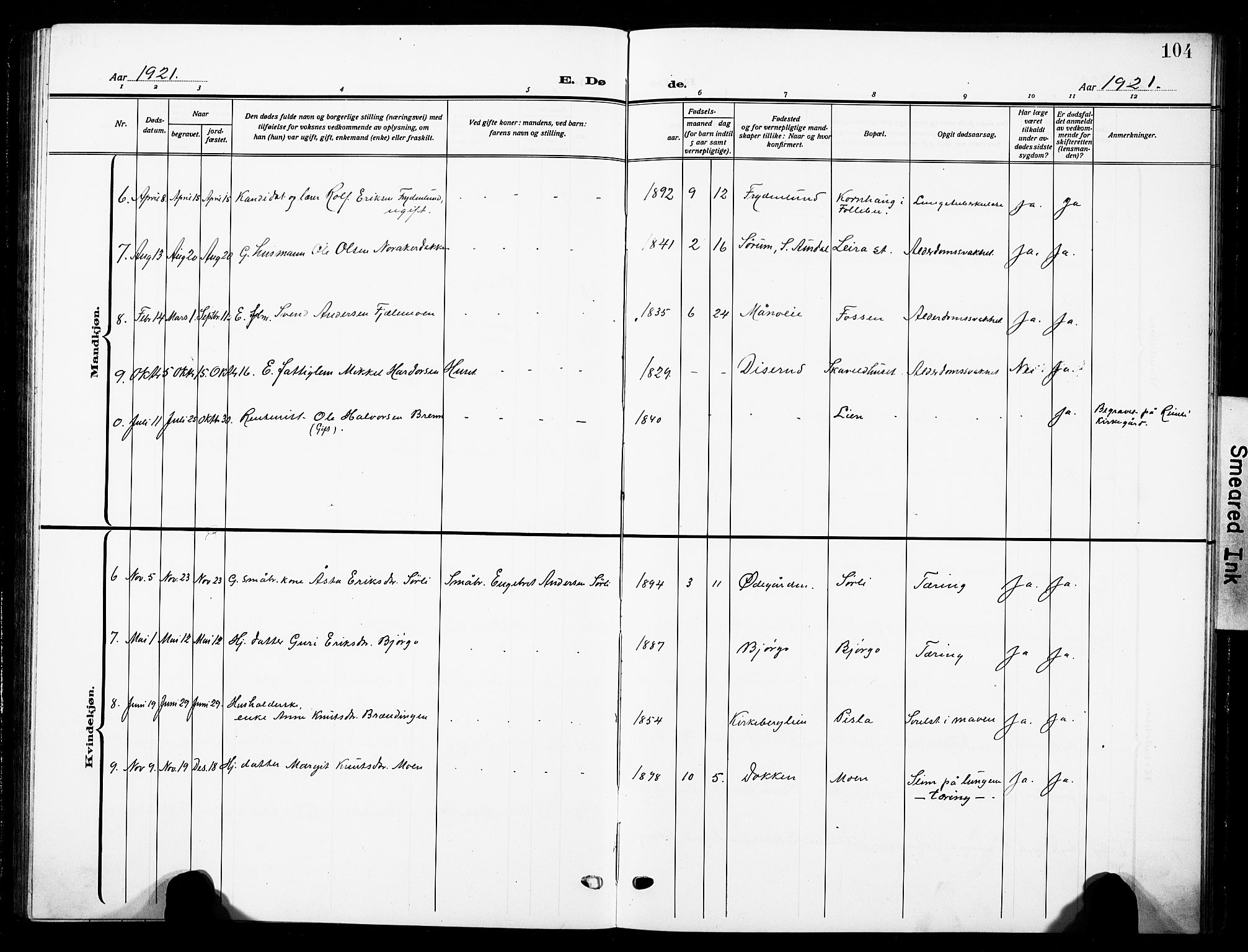 Nord-Aurdal prestekontor, SAH/PREST-132/H/Ha/Hab/L0016: Parish register (copy) no. 16, 1920-1932, p. 104