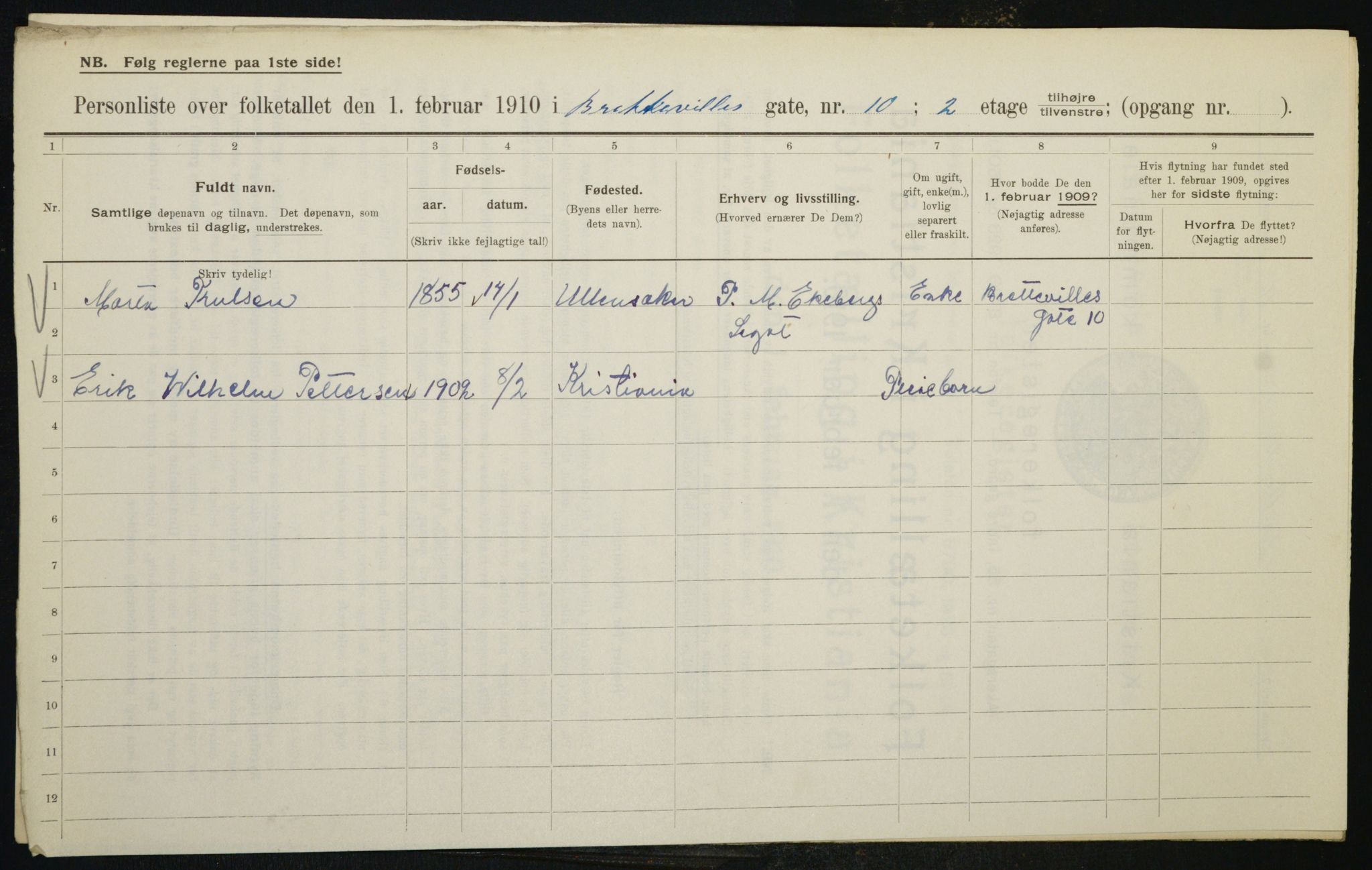 OBA, Municipal Census 1910 for Kristiania, 1910, p. 8445