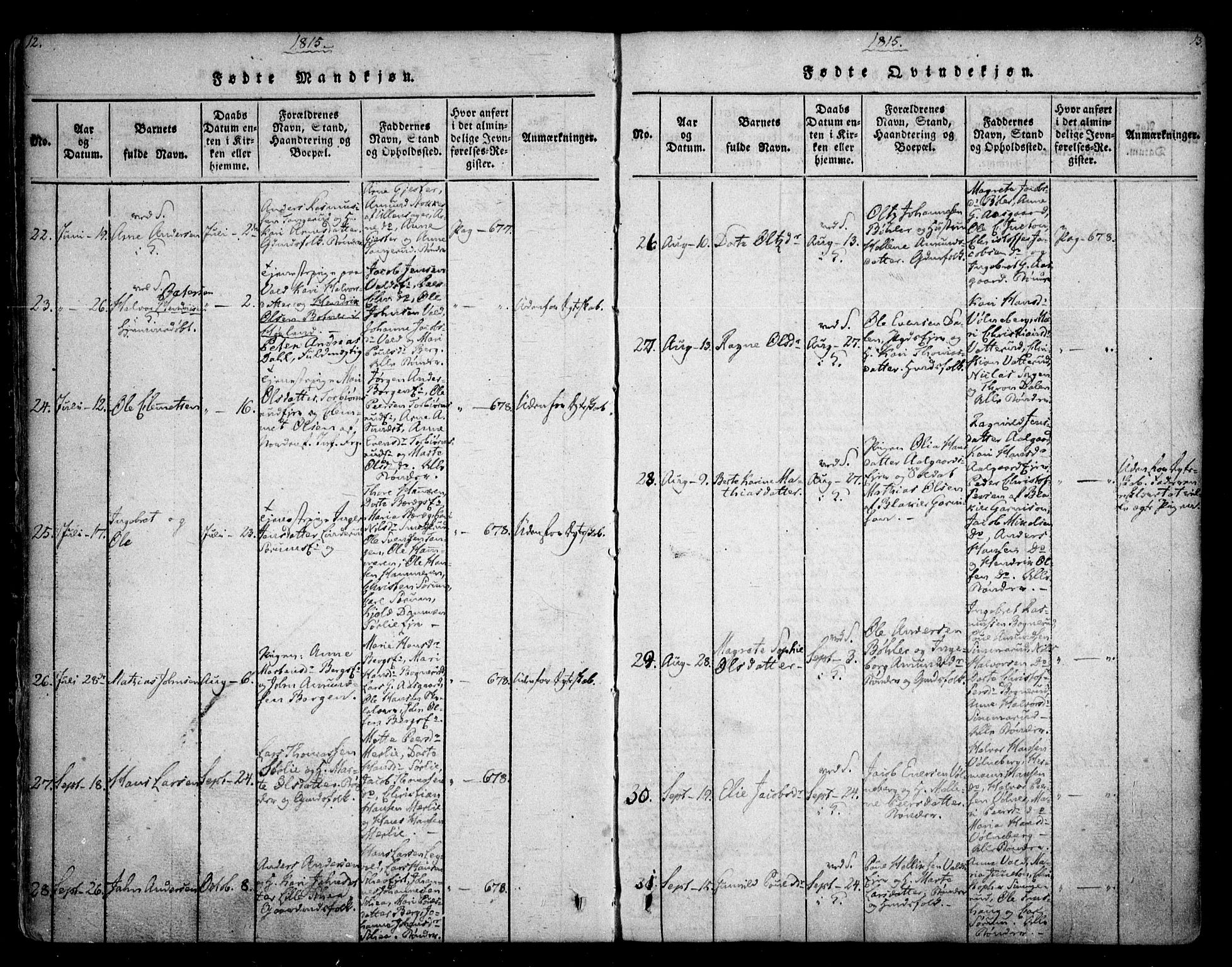 Sørum prestekontor Kirkebøker, SAO/A-10303/F/Fa/L0003: Parish register (official) no. I 3, 1814-1829, p. 12-13