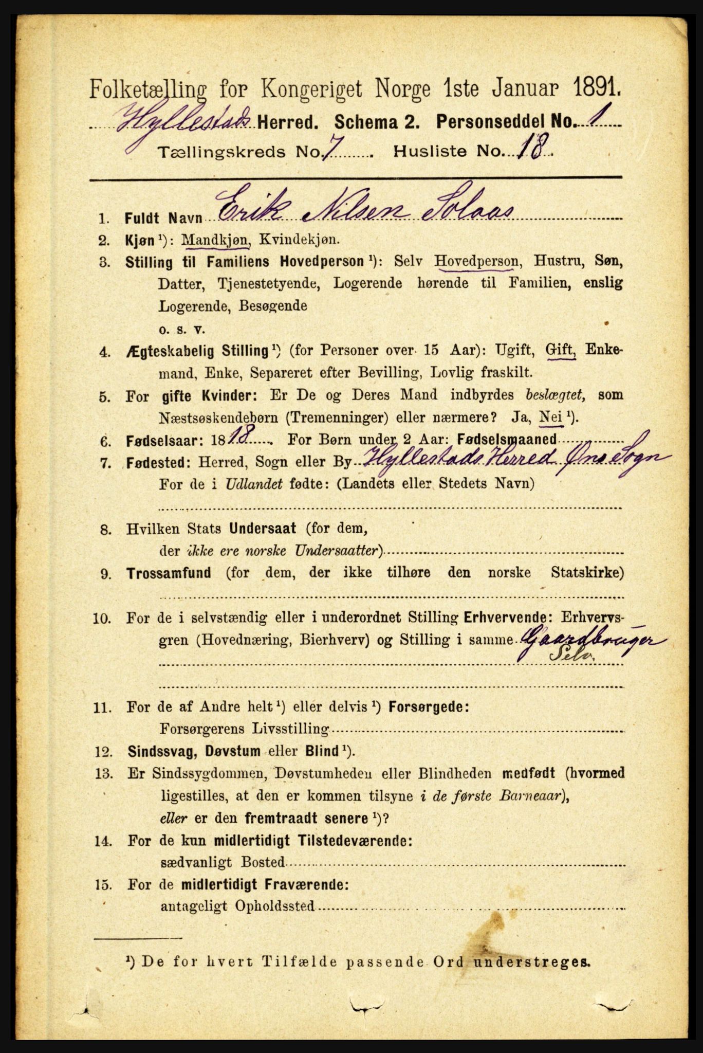 RA, 1891 census for 1413 Hyllestad, 1891, p. 1267