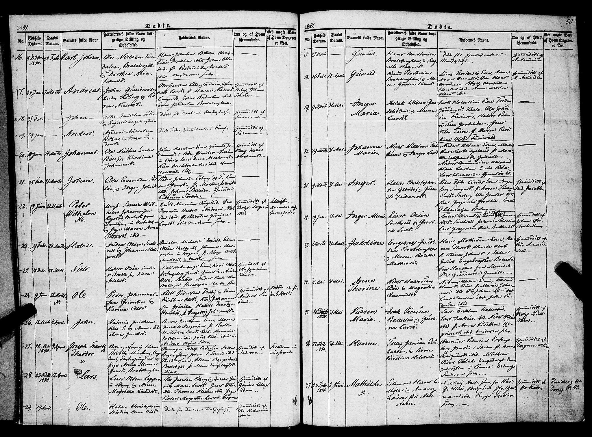 Gjerpen kirkebøker, SAKO/A-265/F/Fa/L0007a: Parish register (official) no. I 7A, 1834-1857, p. 50