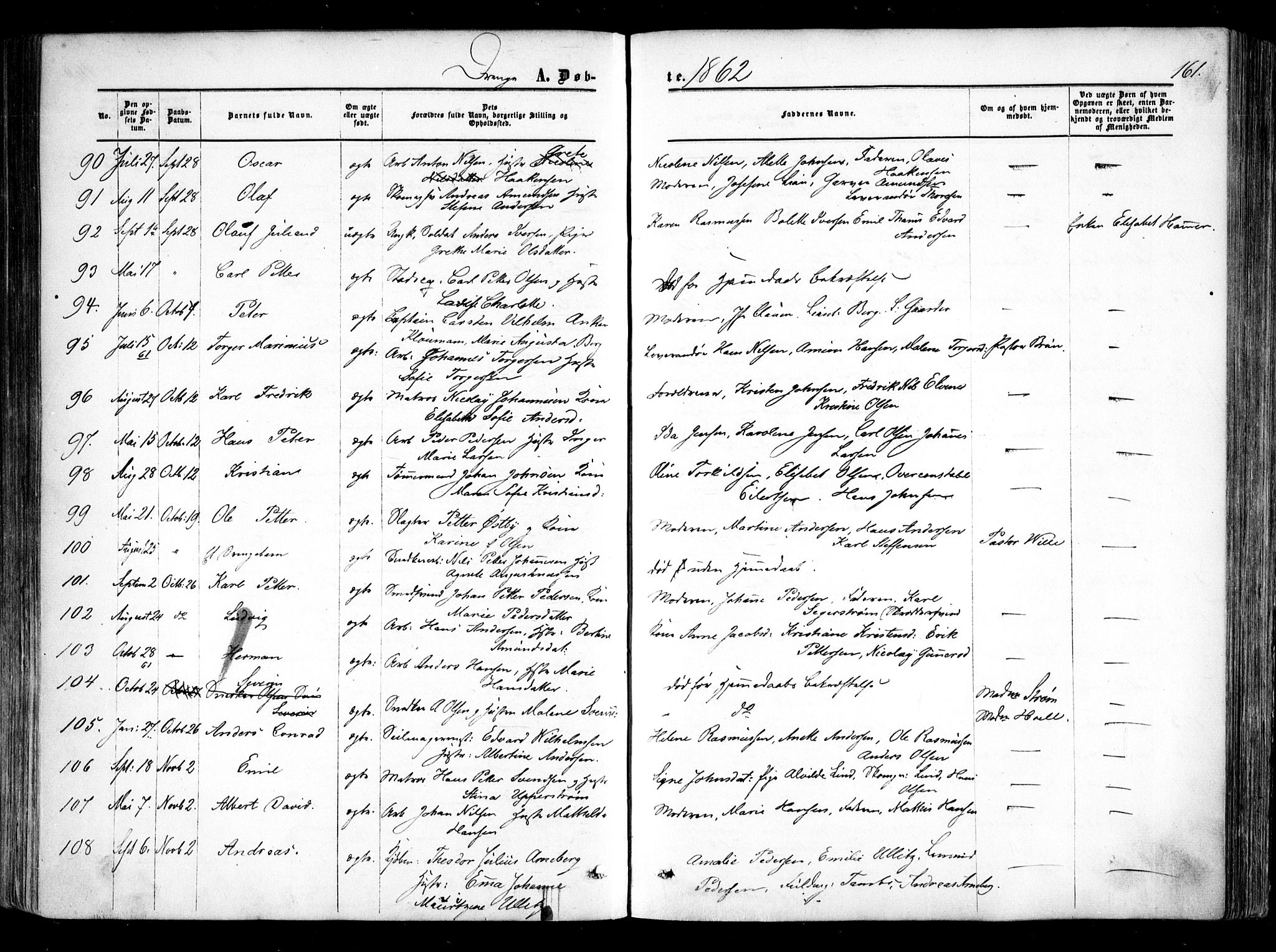 Halden prestekontor Kirkebøker, AV/SAO-A-10909/F/Fa/L0007: Parish register (official) no. I 7, 1857-1865, p. 161