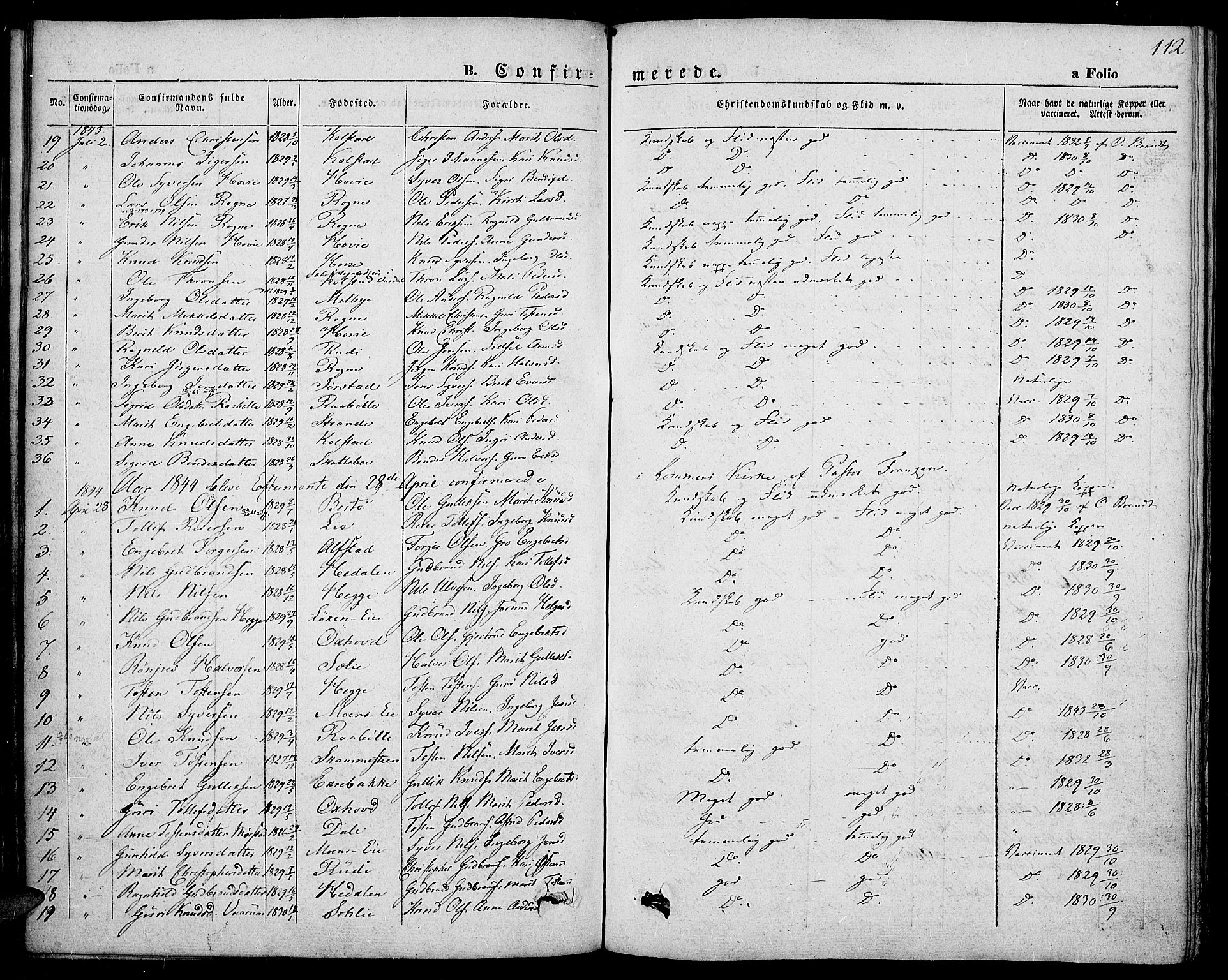 Slidre prestekontor, SAH/PREST-134/H/Ha/Haa/L0004: Parish register (official) no. 4, 1831-1848, p. 112