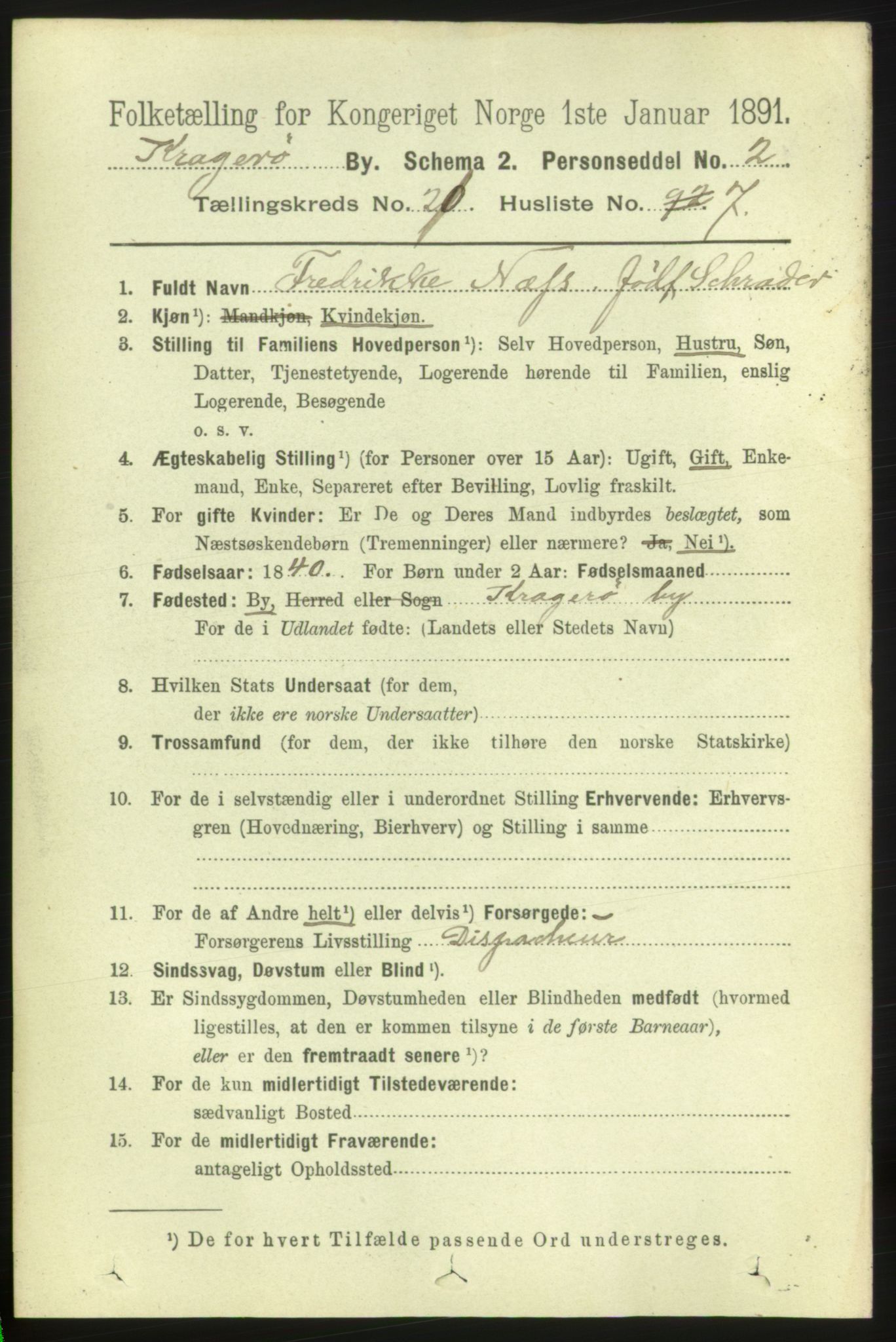 RA, 1891 census for 0801 Kragerø, 1891, p. 4749