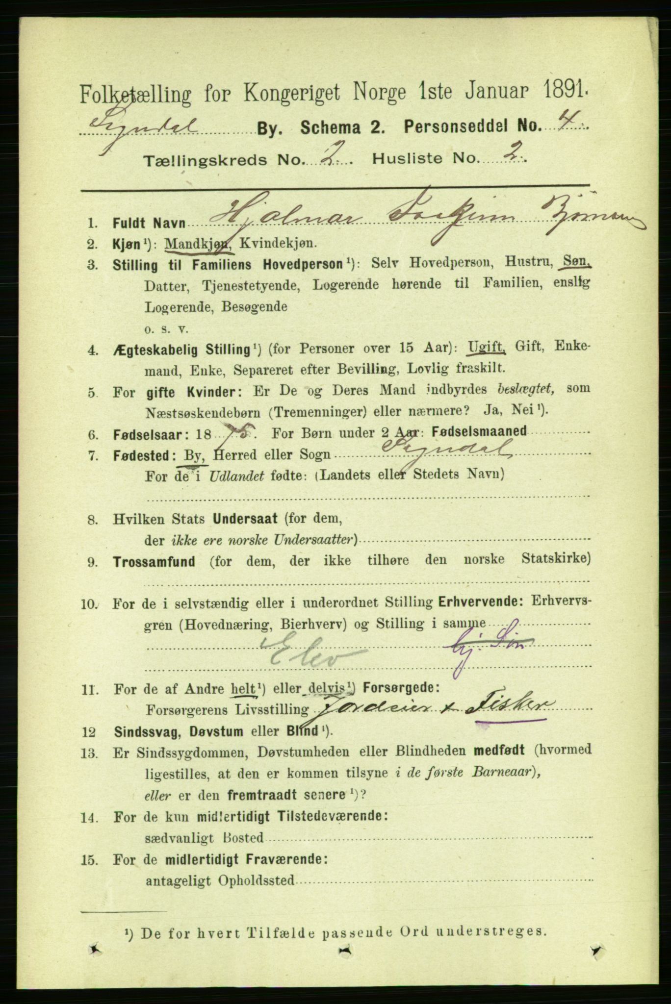 RA, 1891 census for 1107 Sokndal, 1891, p. 289