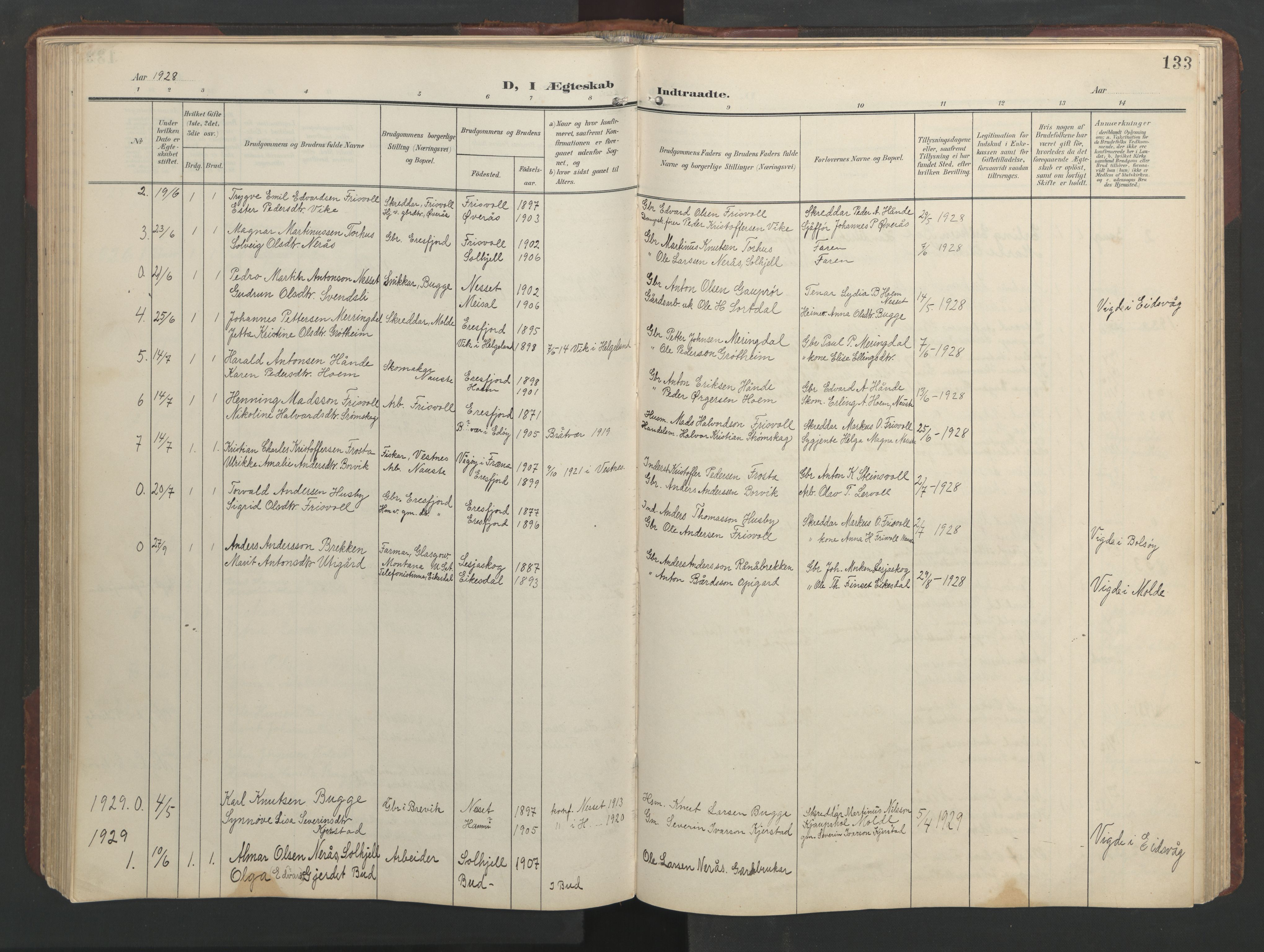 Ministerialprotokoller, klokkerbøker og fødselsregistre - Møre og Romsdal, SAT/A-1454/552/L0639: Parish register (copy) no. 552C02, 1903-1960, p. 133