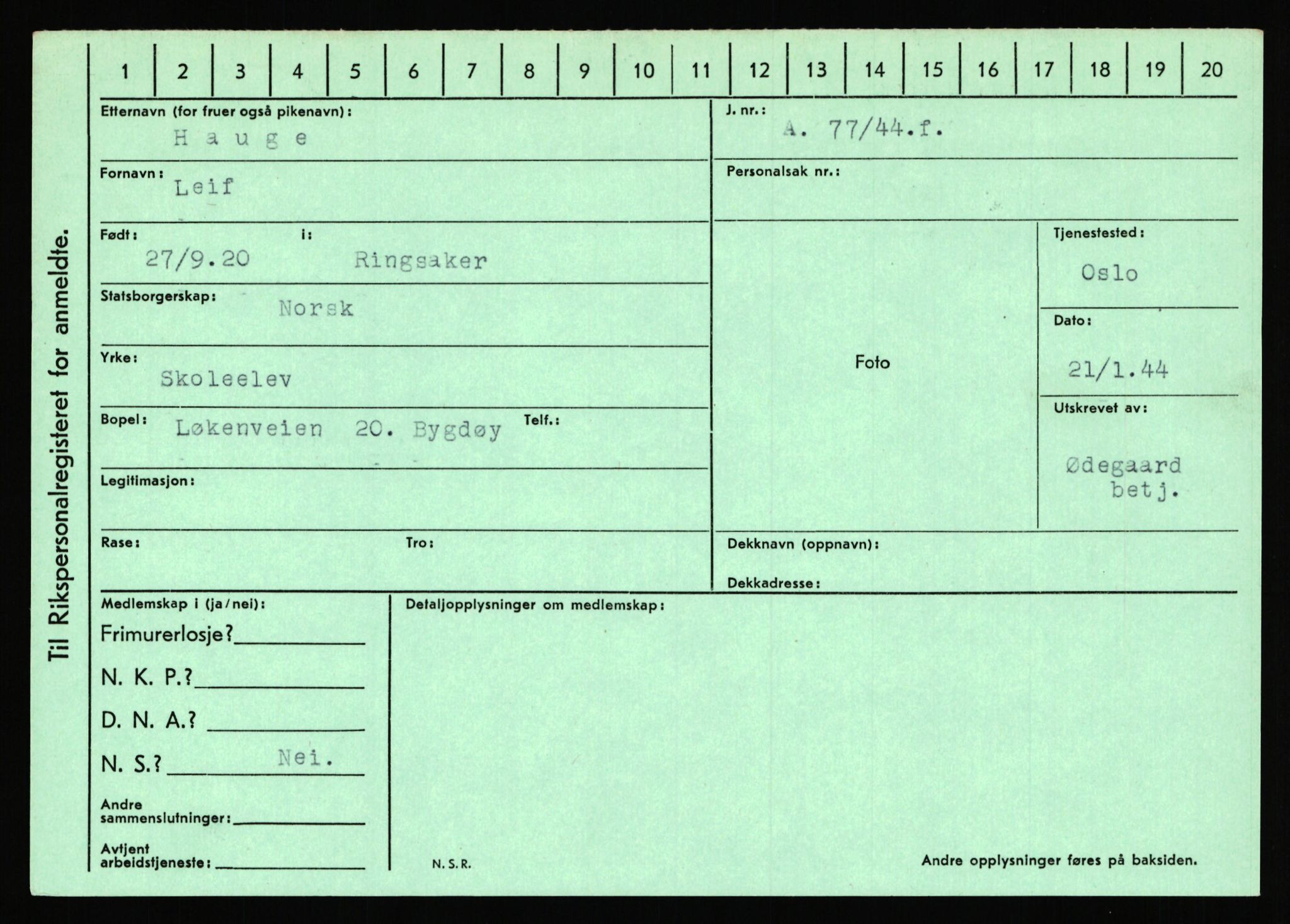 Statspolitiet - Hovedkontoret / Osloavdelingen, AV/RA-S-1329/C/Ca/L0006: Hanche - Hokstvedt, 1943-1945, p. 2289