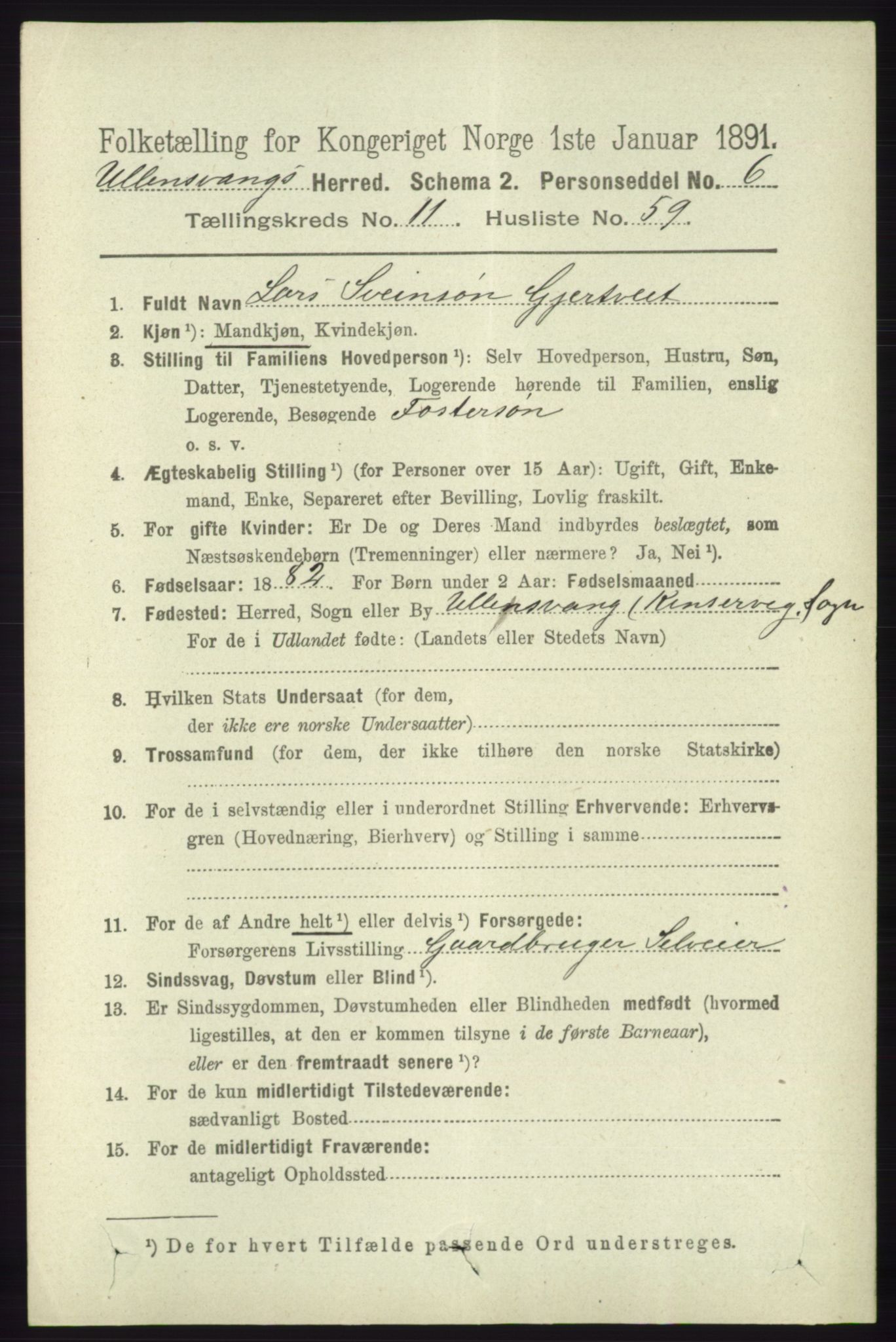 RA, 1891 census for 1230 Ullensvang, 1891, p. 4590