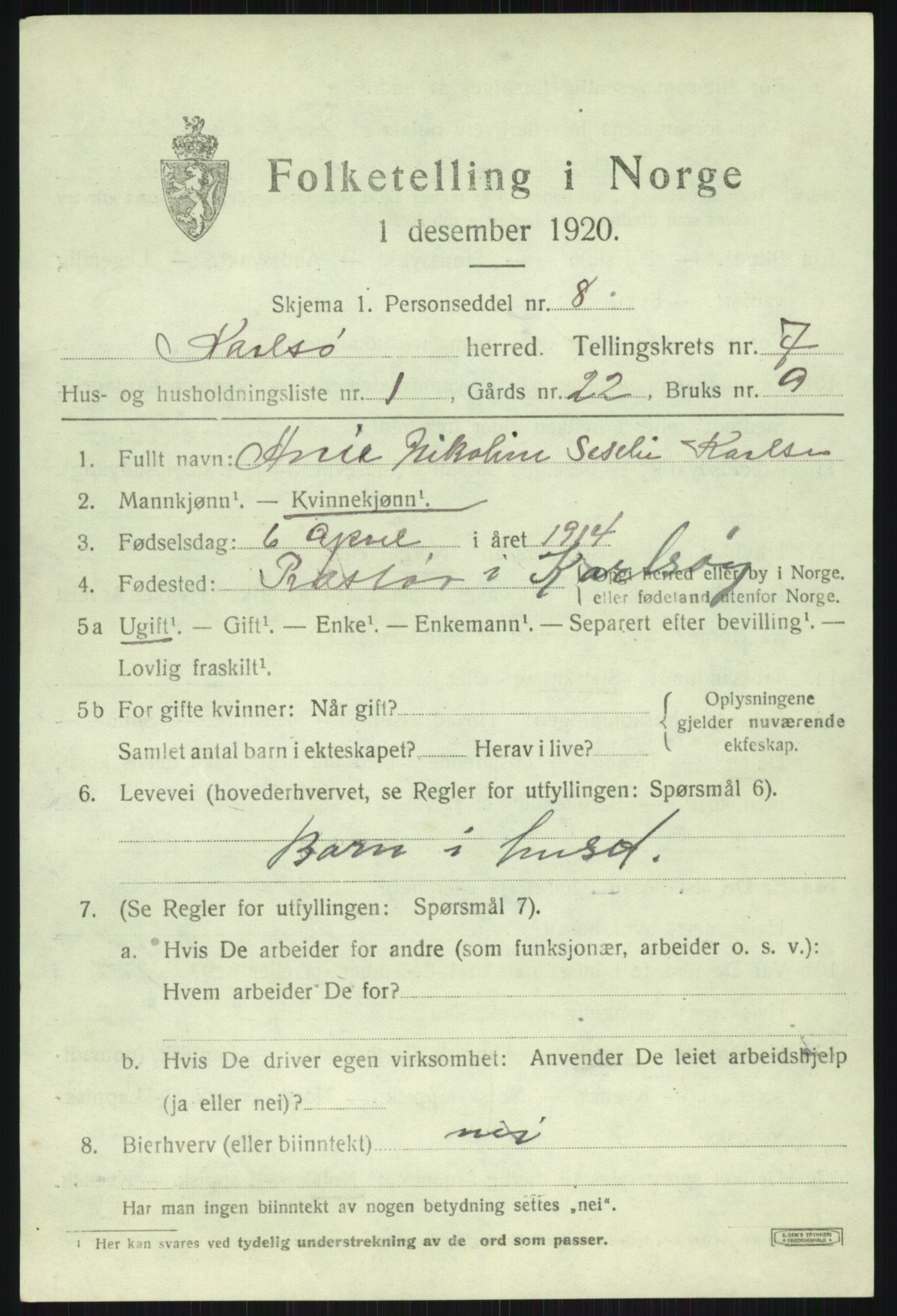 SATØ, 1920 census for Karlsøy, 1920, p. 2634