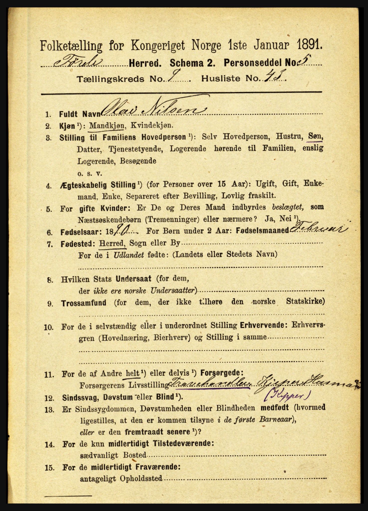 RA, 1891 census for 1432 Førde, 1891, p. 3606