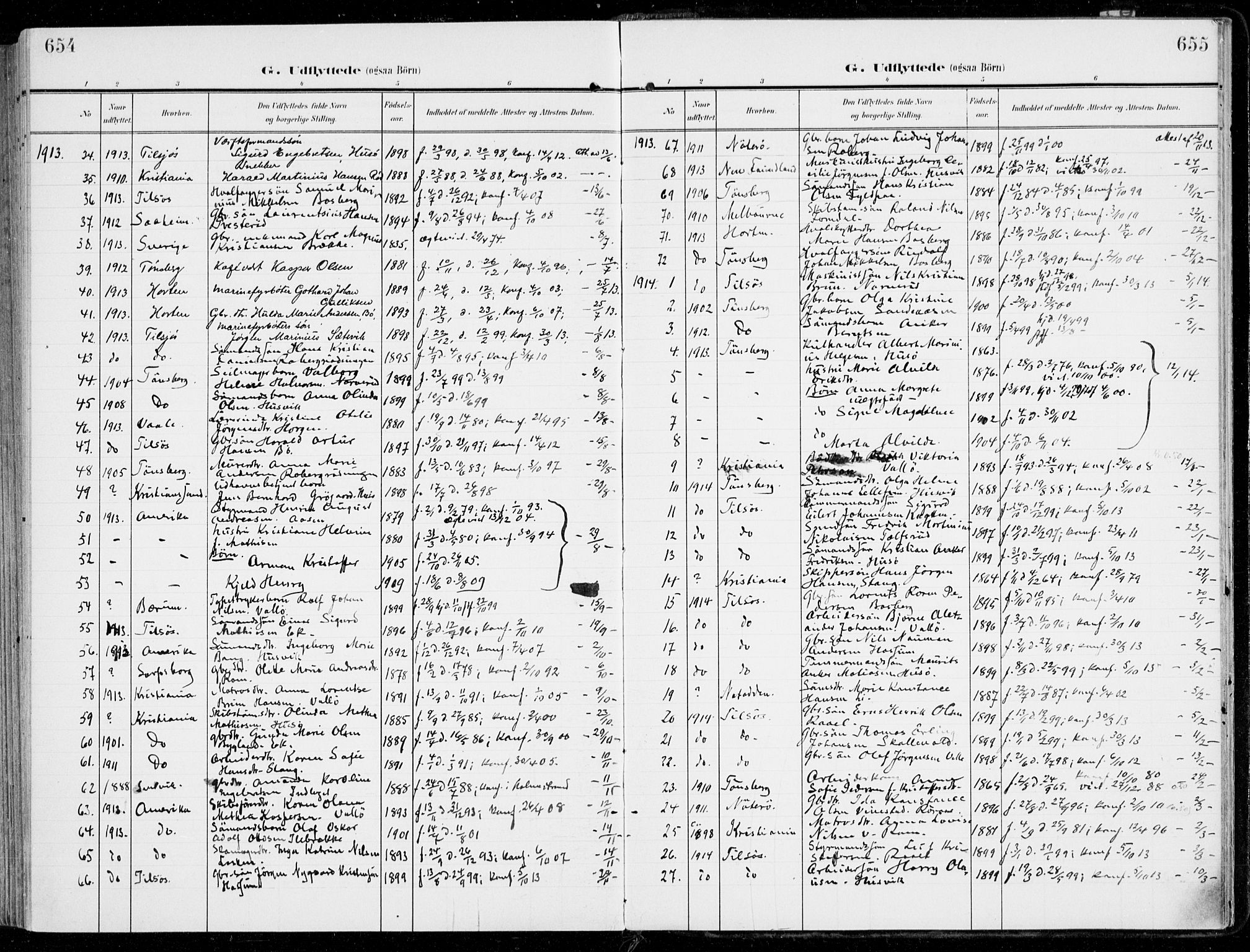 Sem kirkebøker, SAKO/A-5/F/Fb/L0006: Parish register (official) no. II 6, 1905-1918, p. 654-655