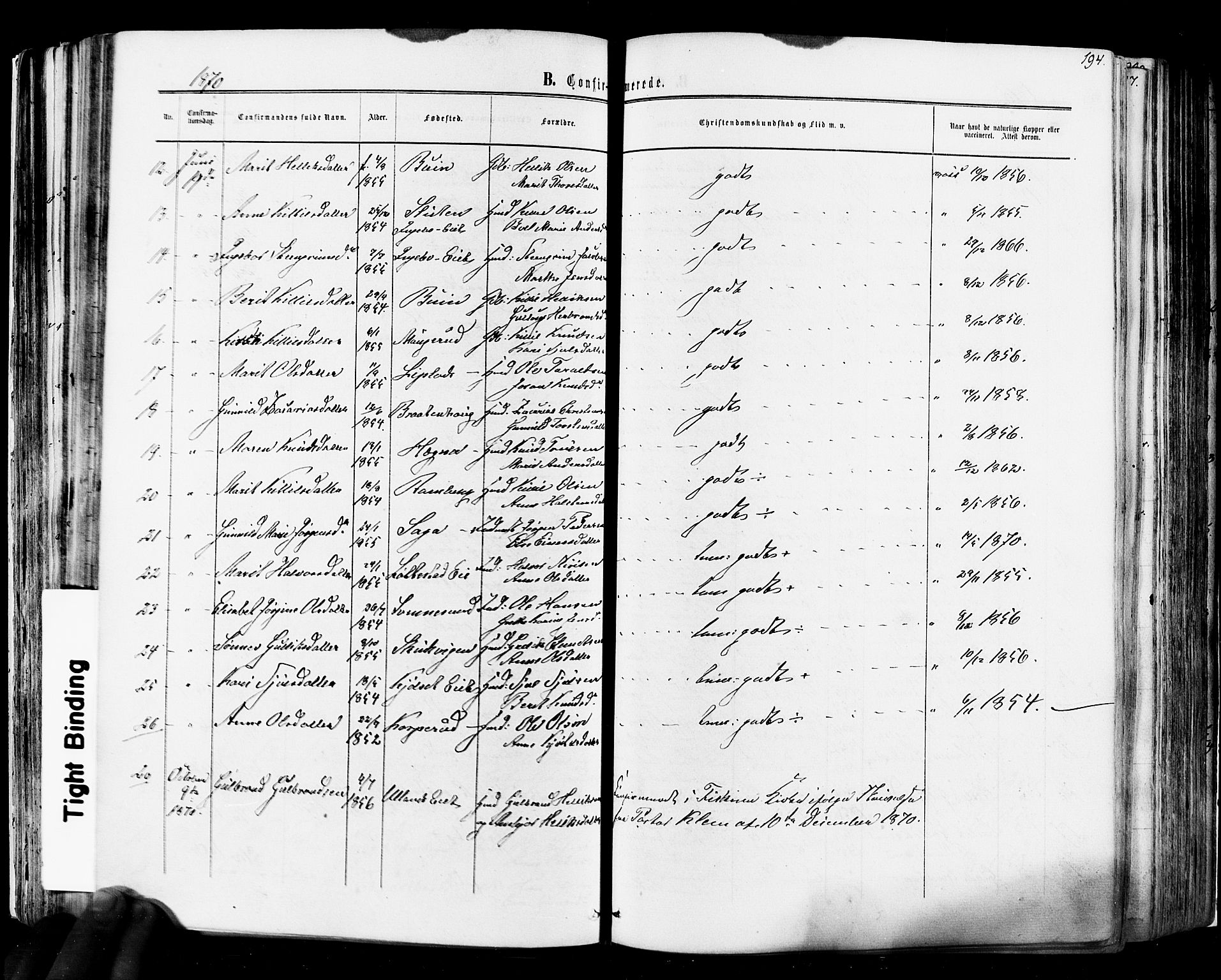 Flesberg kirkebøker, SAKO/A-18/F/Fa/L0007: Parish register (official) no. I 7, 1861-1878, p. 194