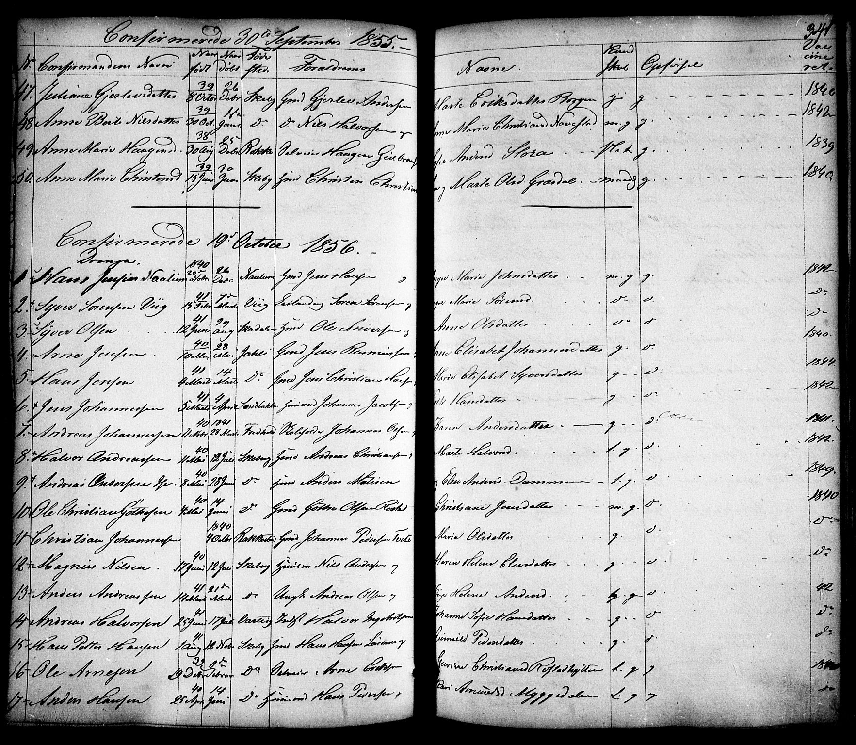 Skjeberg prestekontor Kirkebøker, SAO/A-10923/F/Fa/L0006: Parish register (official) no. I 6, 1846-1858, p. 341
