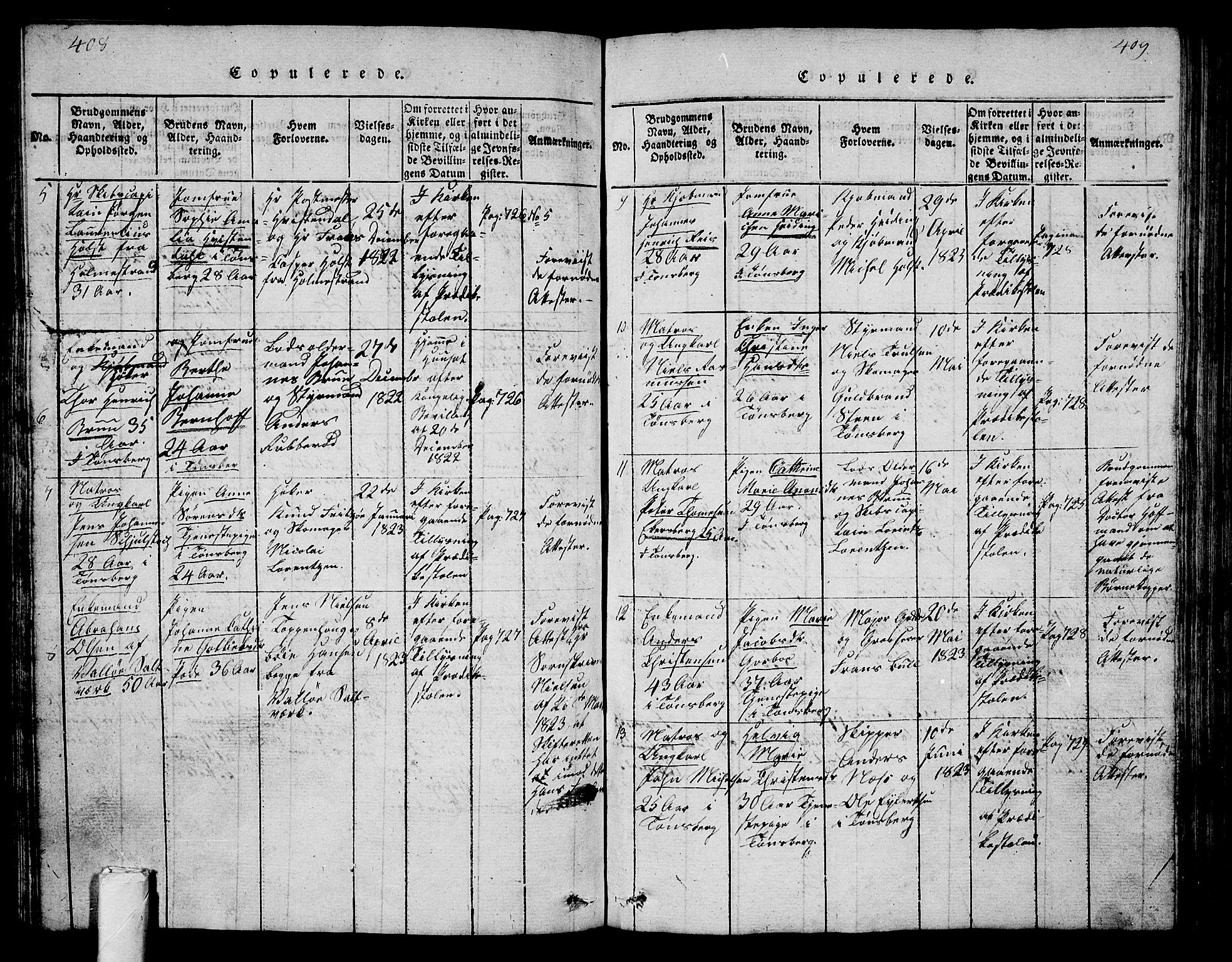 Tønsberg kirkebøker, SAKO/A-330/G/Ga/L0001: Parish register (copy) no. 1, 1813-1826, p. 408-409