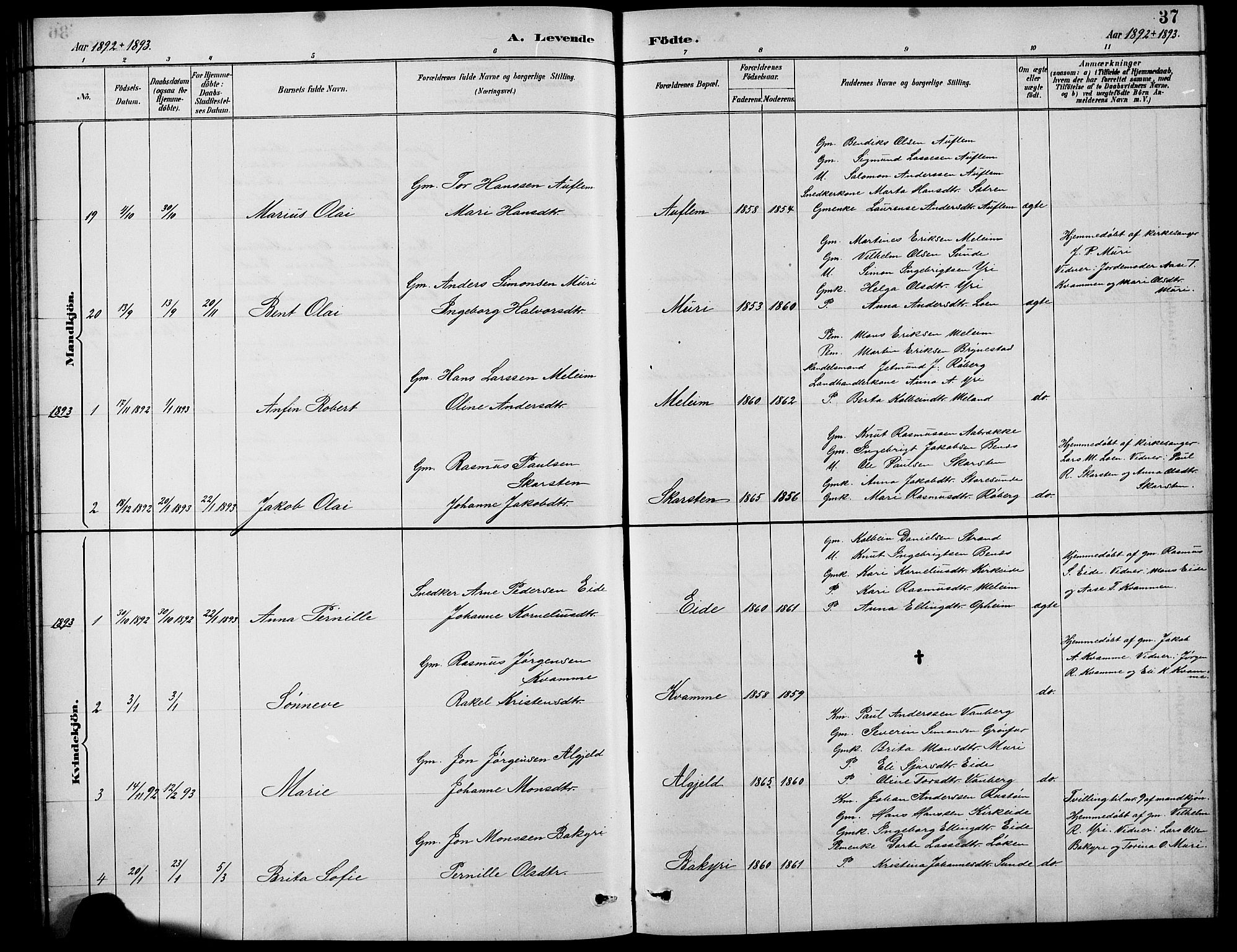 Innvik sokneprestembete, AV/SAB-A-80501: Parish register (copy) no. B 3, 1886-1897, p. 37