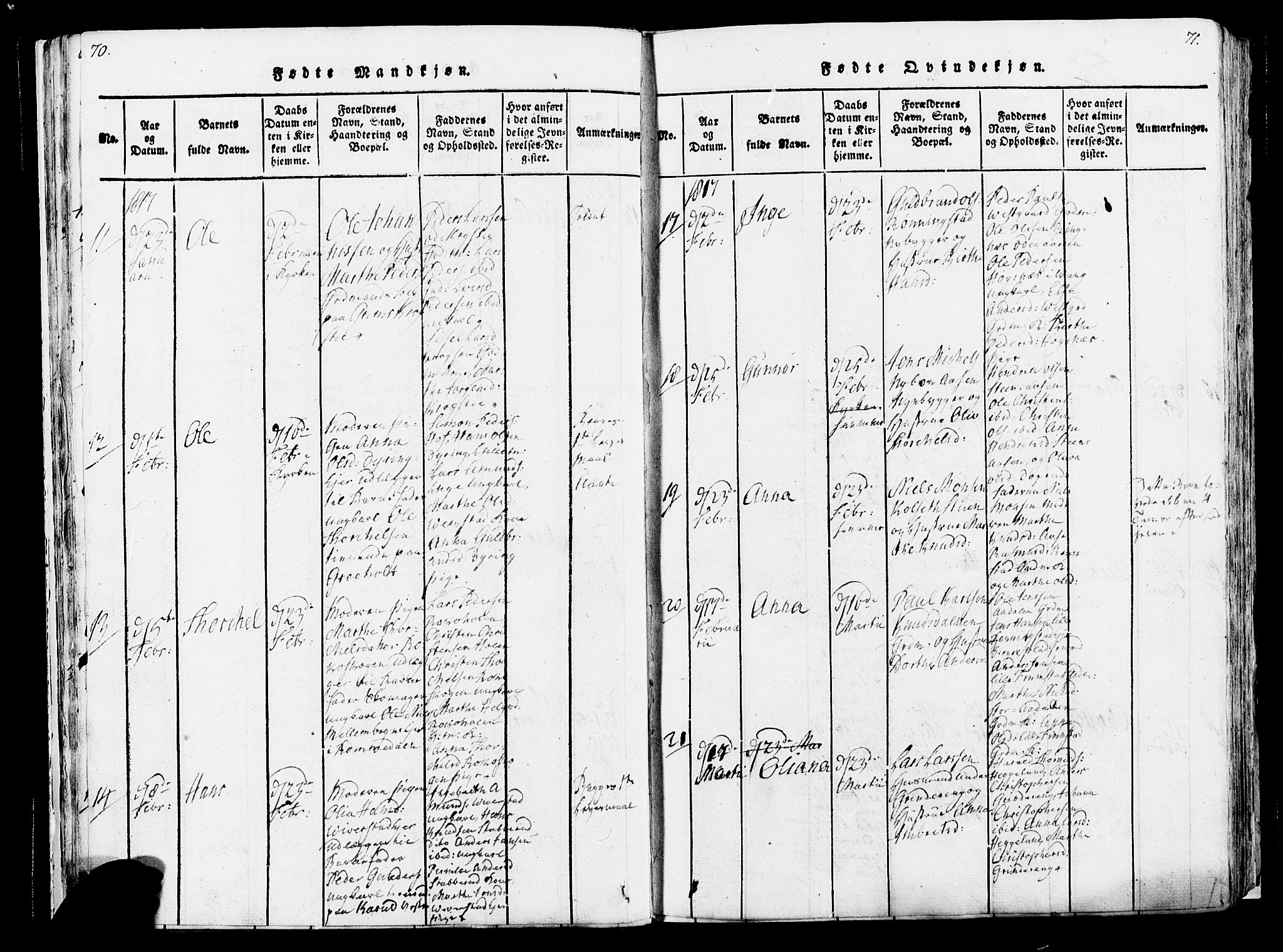 Løten prestekontor, AV/SAH-PREST-022/K/Ka/L0005: Parish register (official) no. 5, 1814-1832, p. 70-71