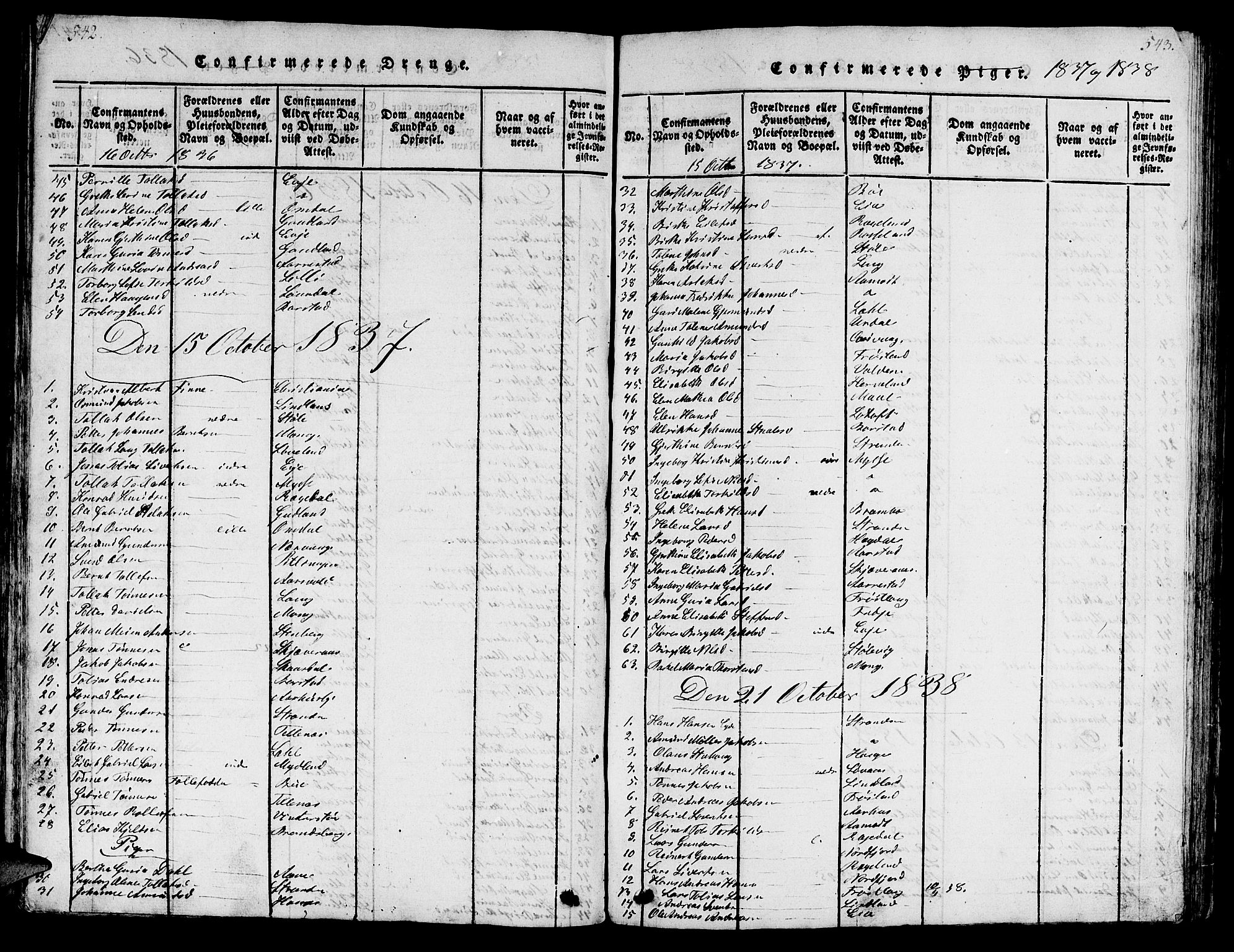 Sokndal sokneprestkontor, SAST/A-101808: Parish register (copy) no. B 1, 1815-1848, p. 542-543