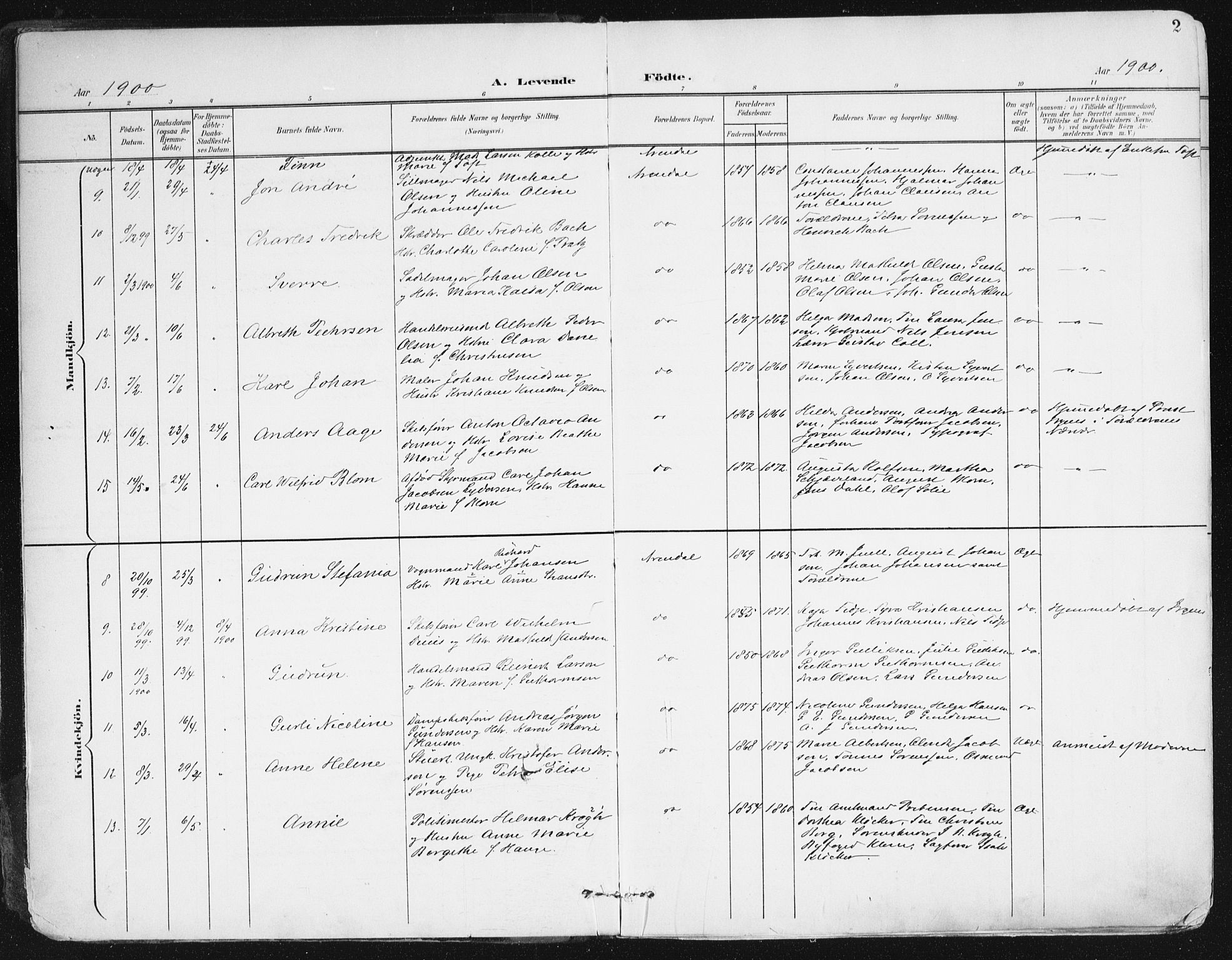 Arendal sokneprestkontor, Trefoldighet, AV/SAK-1111-0040/F/Fa/L0010: Parish register (official) no. A 10, 1900-1919, p. 2