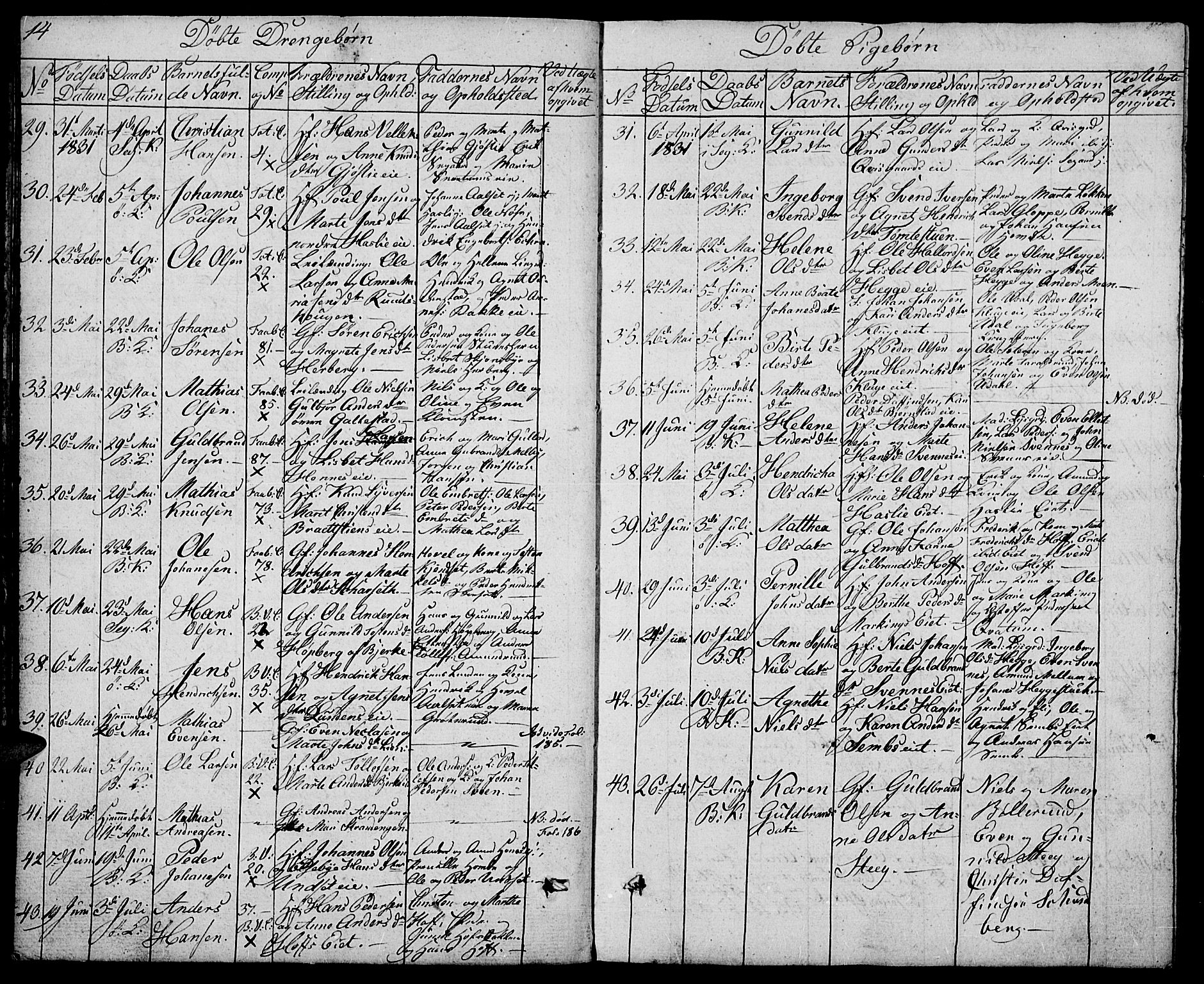 Biri prestekontor, AV/SAH-PREST-096/H/Ha/Hab/L0002: Parish register (copy) no. 2, 1828-1842, p. 14