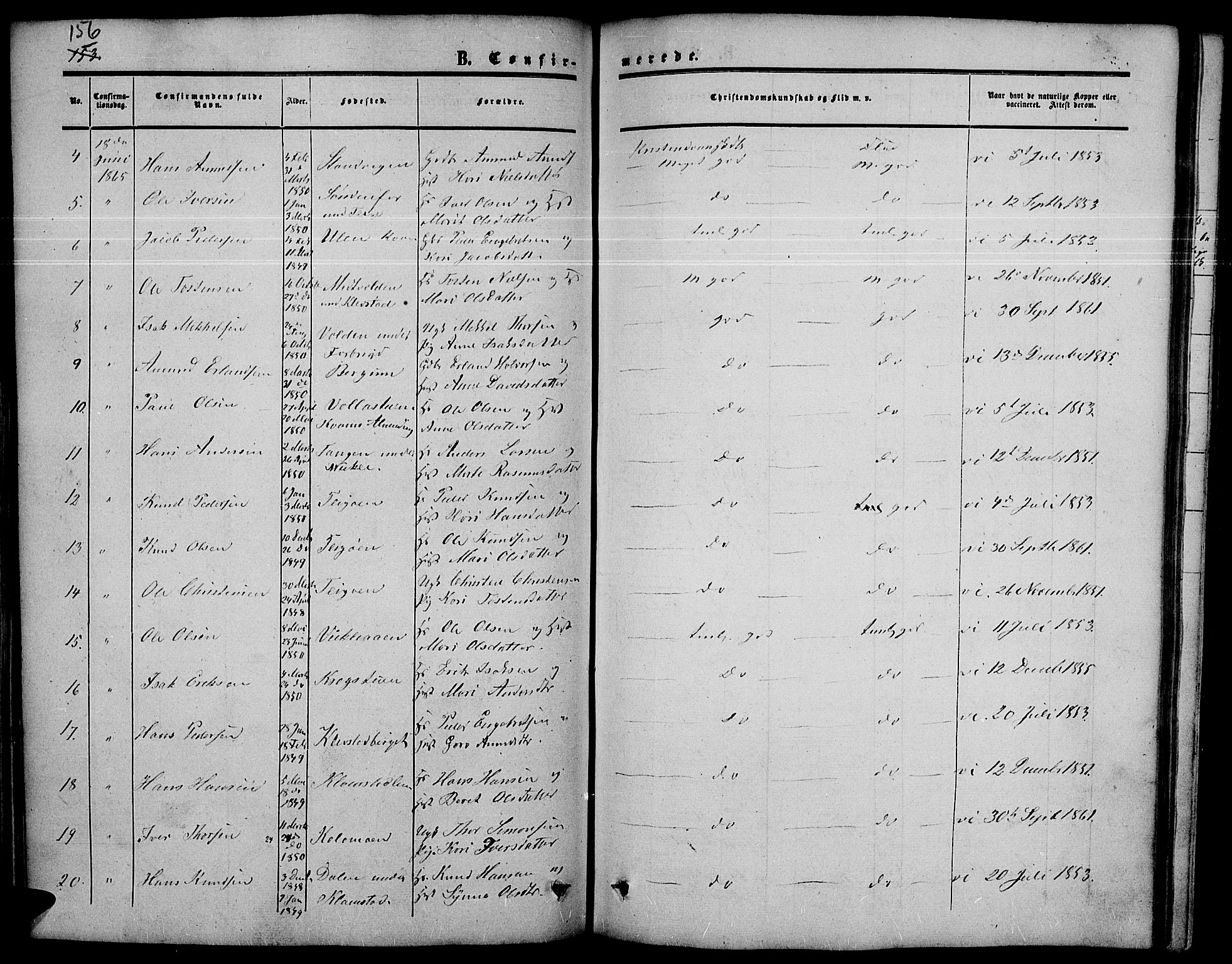 Nord-Fron prestekontor, AV/SAH-PREST-080/H/Ha/Hab/L0003: Parish register (copy) no. 3, 1851-1886, p. 156