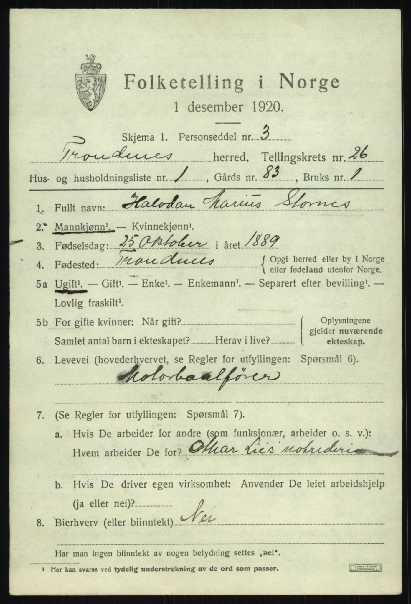 SATØ, 1920 census for Trondenes, 1920, p. 18842