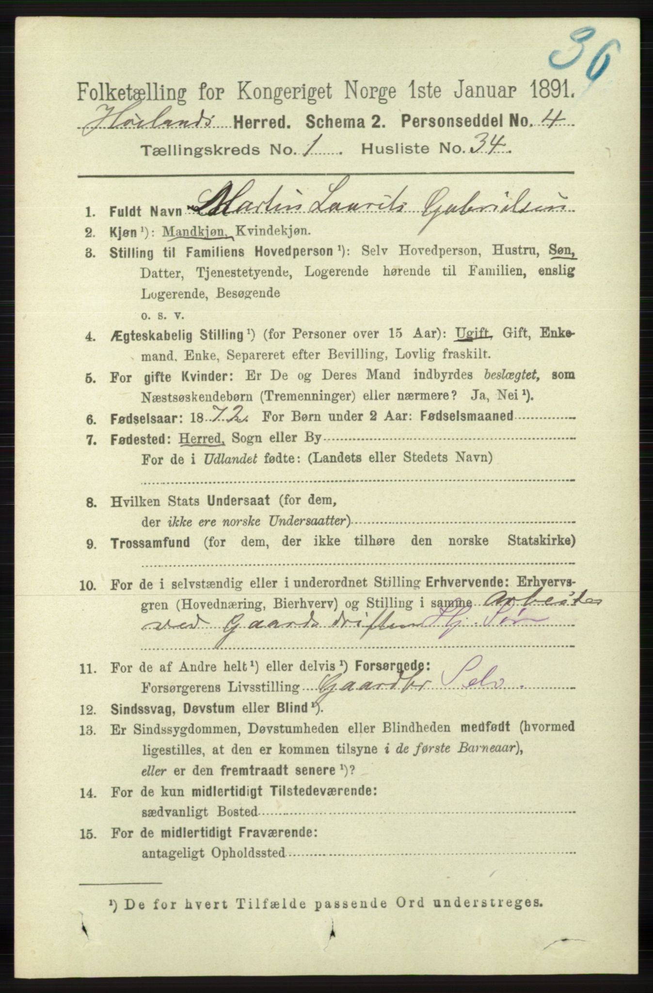 RA, 1891 census for 1123 Høyland, 1891, p. 269