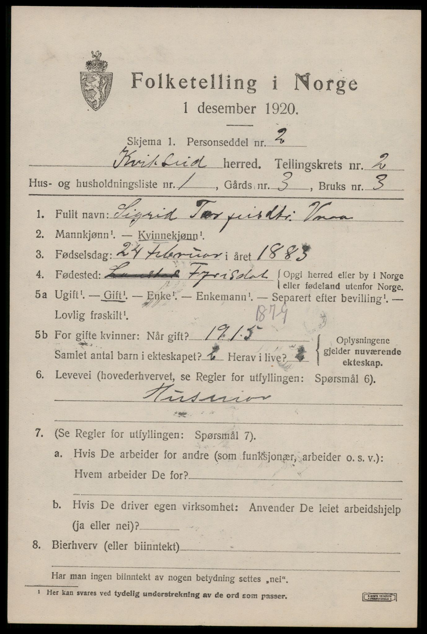 SAKO, 1920 census for Kviteseid, 1920, p. 2081