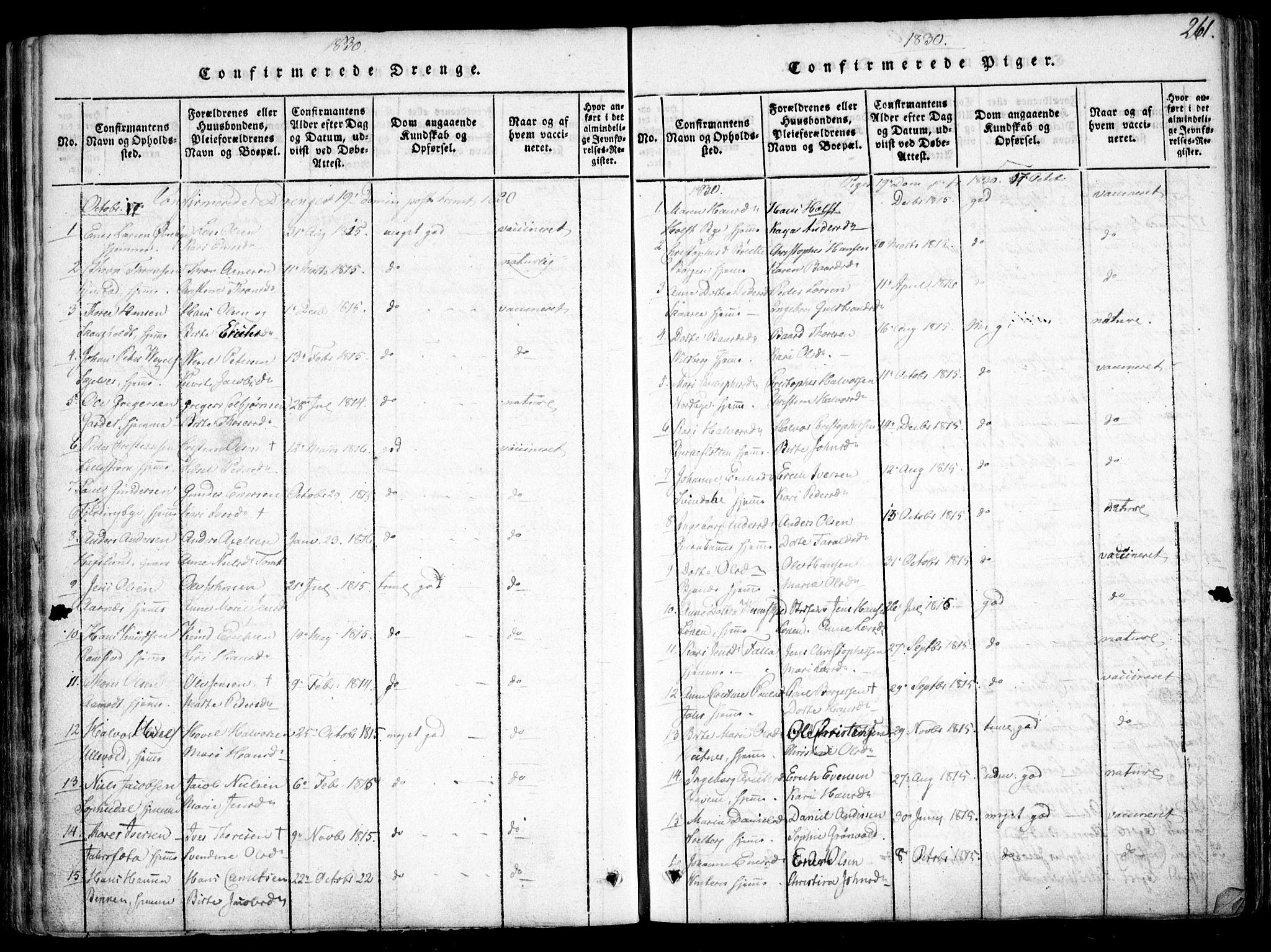 Fet prestekontor Kirkebøker, AV/SAO-A-10370a/F/Fa/L0008: Parish register (official) no. I 8, 1815-1842, p. 261