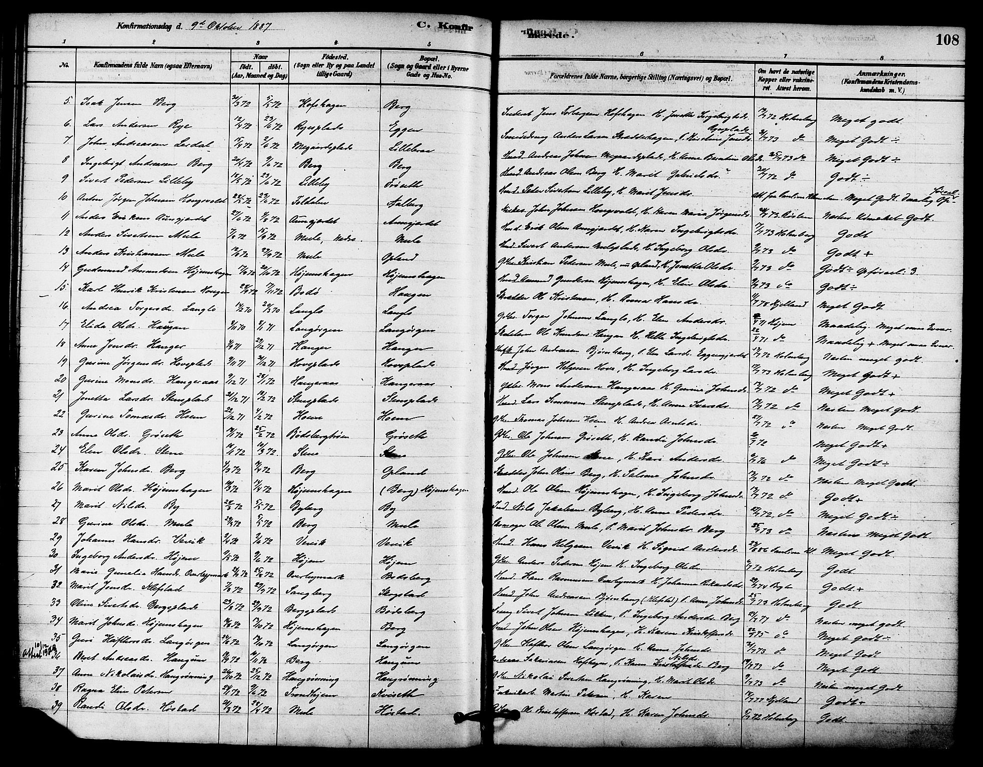 Ministerialprotokoller, klokkerbøker og fødselsregistre - Sør-Trøndelag, AV/SAT-A-1456/612/L0378: Parish register (official) no. 612A10, 1878-1897, p. 108