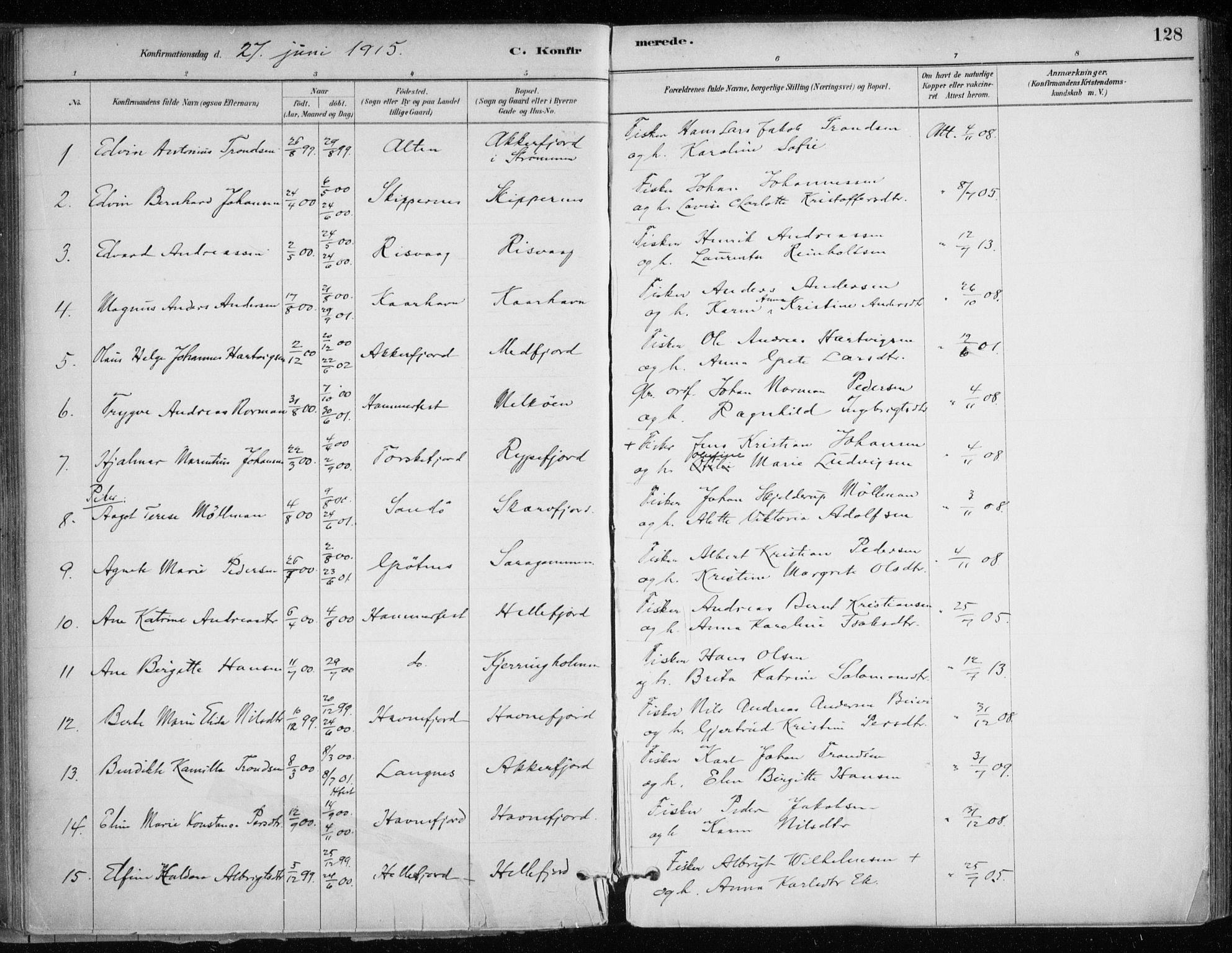 Hammerfest sokneprestkontor, SATØ/S-1347/H/Ha/L0013.kirke: Parish register (official) no. 13, 1898-1917, p. 128