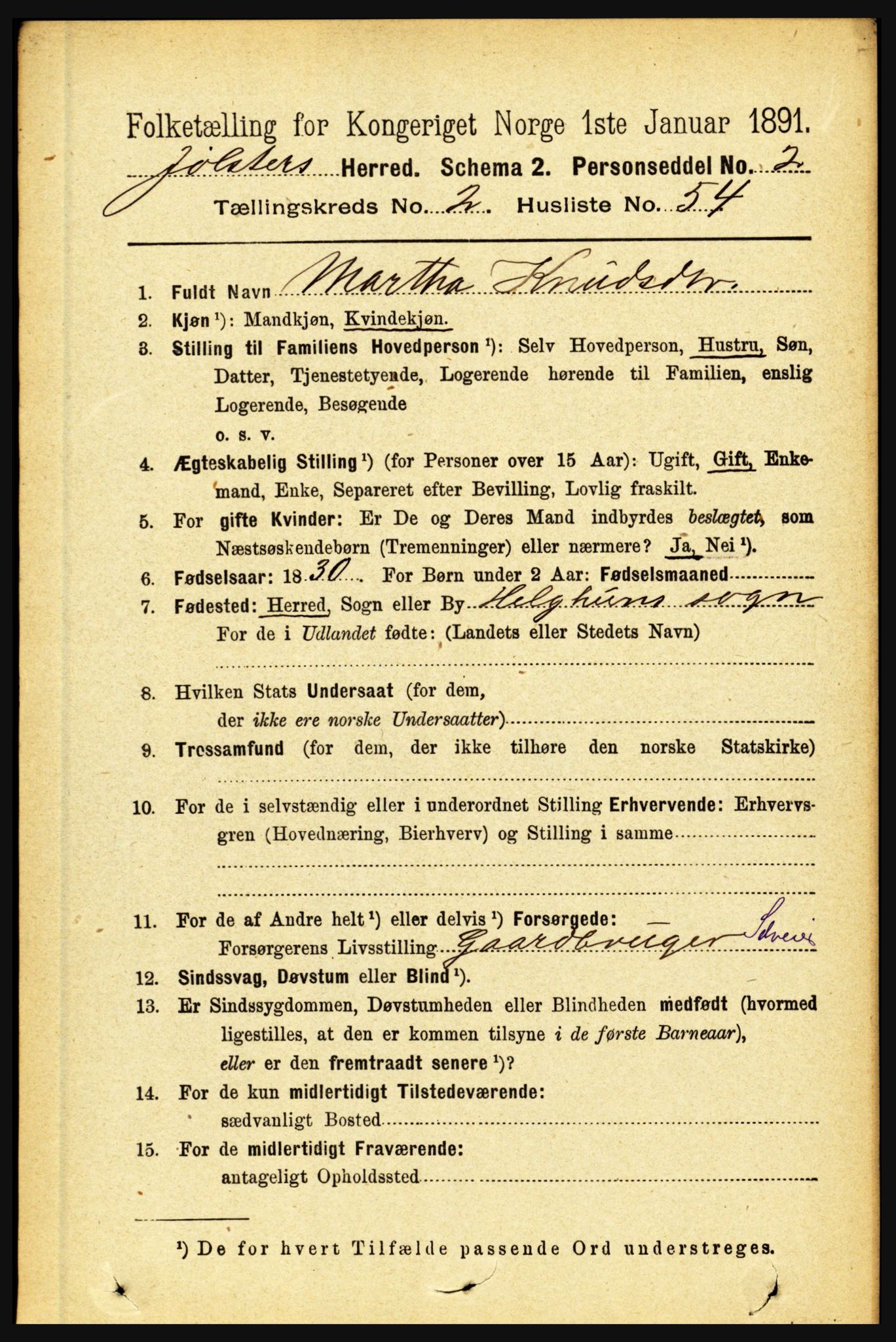 RA, 1891 census for 1431 Jølster, 1891, p. 903