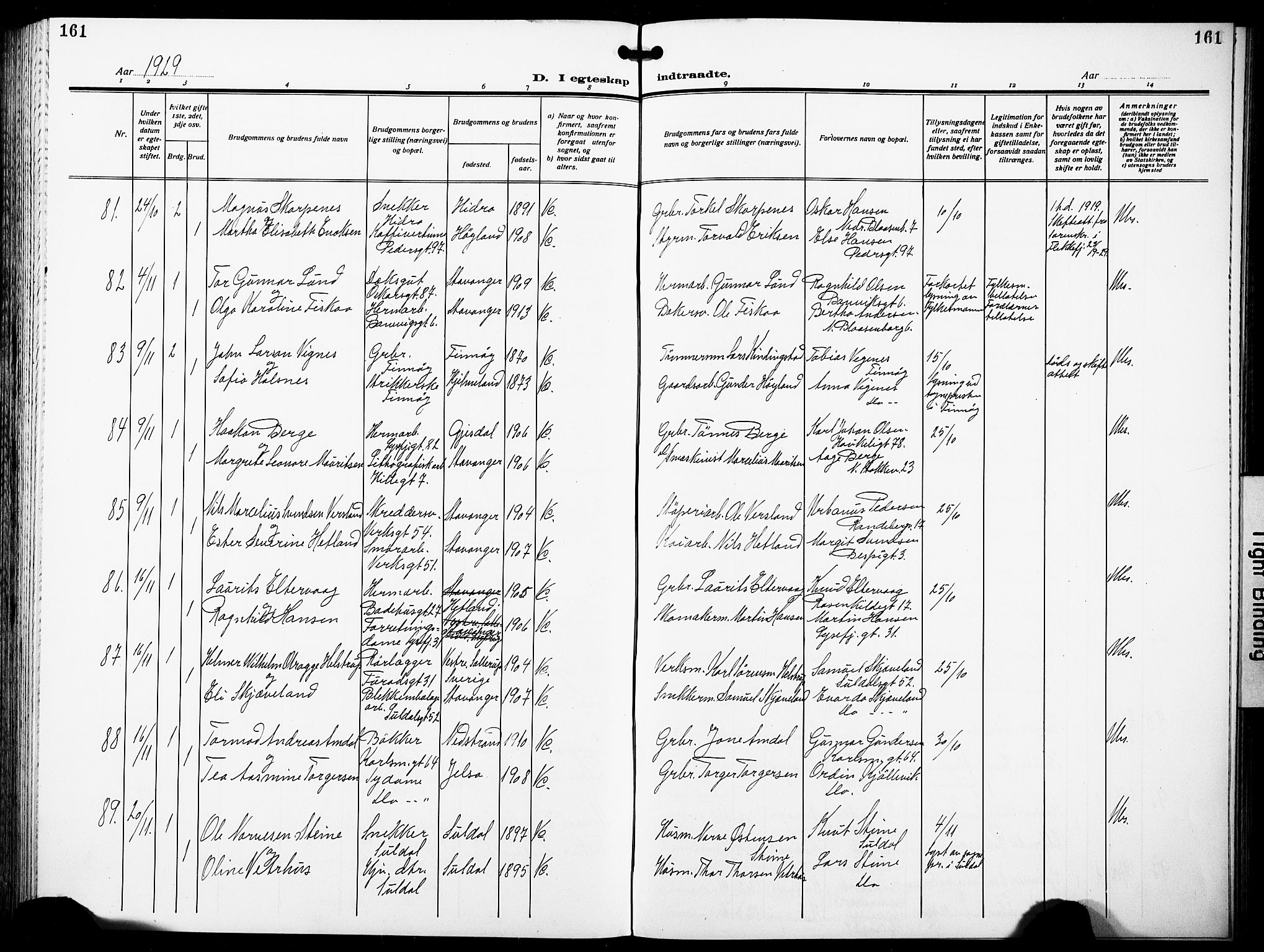 St. Johannes sokneprestkontor, AV/SAST-A-101814/001/30/30BB/L0007: Parish register (copy) no. B 7, 1917-1932, p. 161