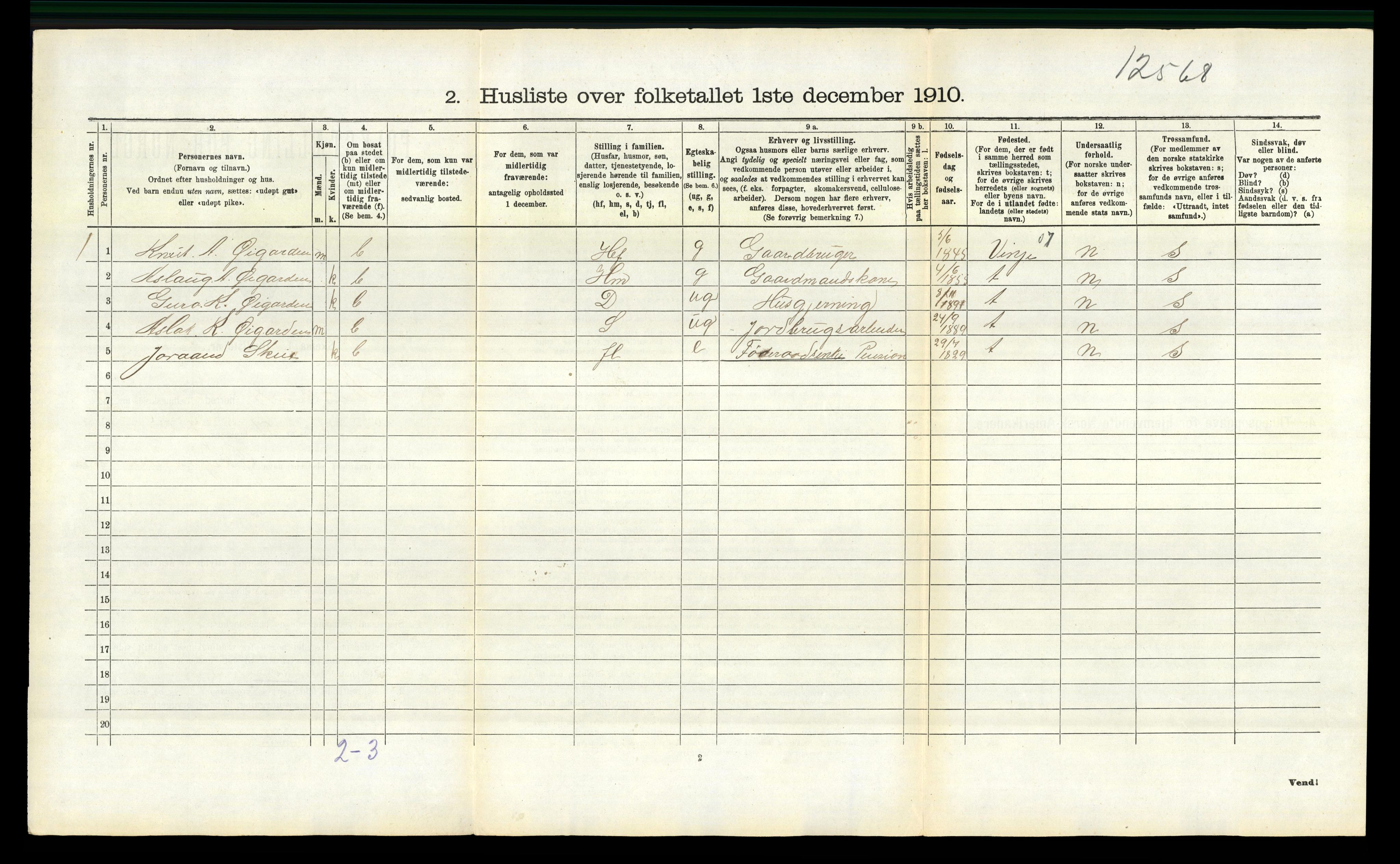 RA, 1910 census for Rauland, 1910, p. 318