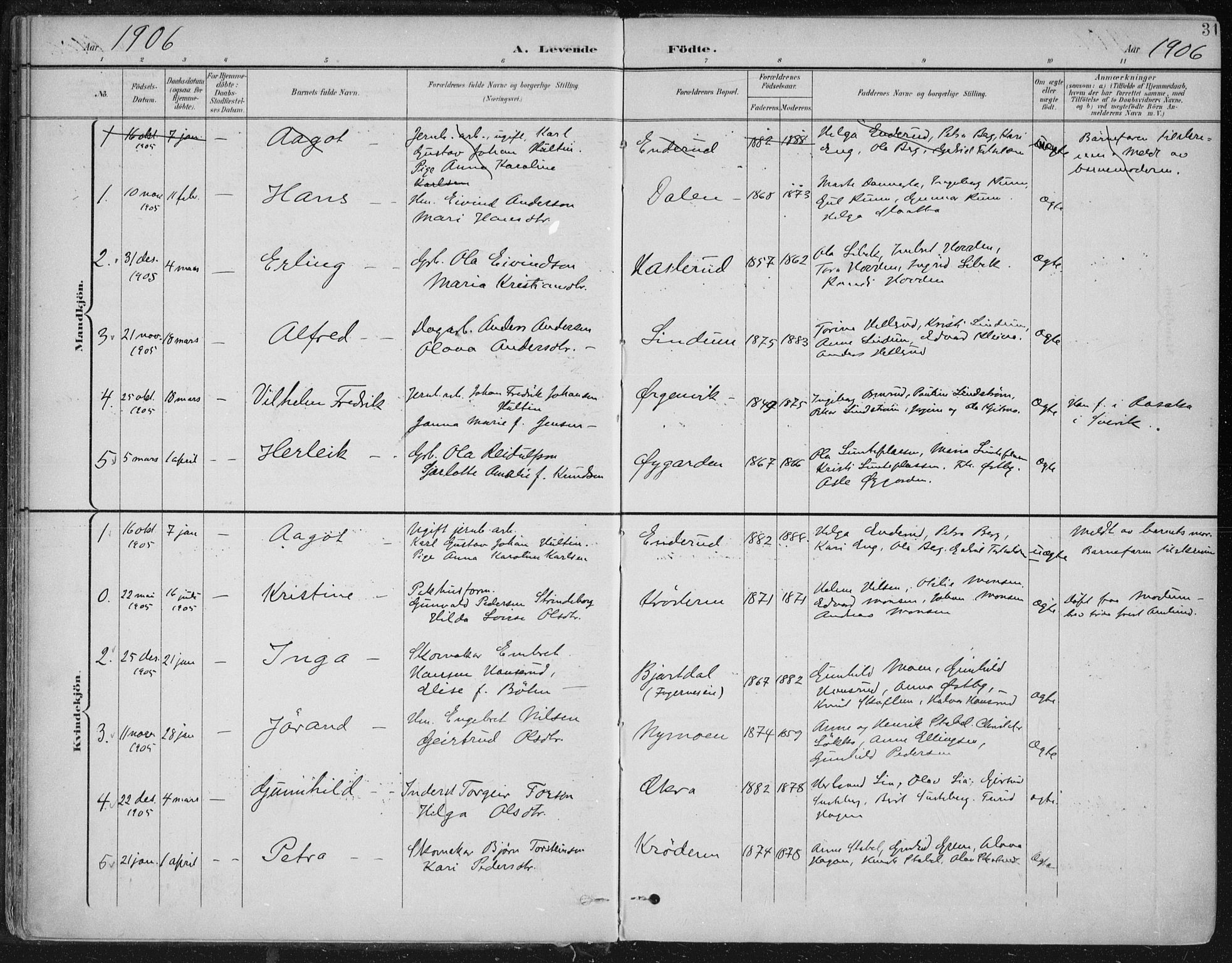 Krødsherad kirkebøker, SAKO/A-19/F/Fa/L0007: Parish register (official) no. 7, 1900-1915, p. 31