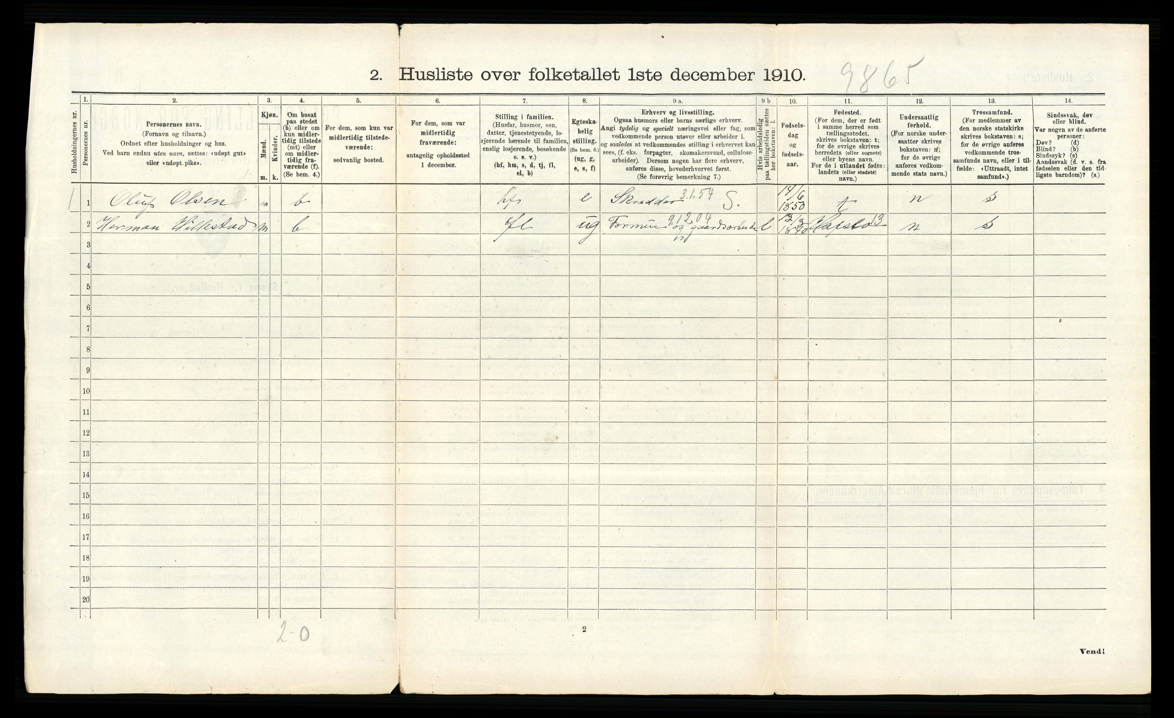 RA, 1910 census for Bodin, 1910, p. 310