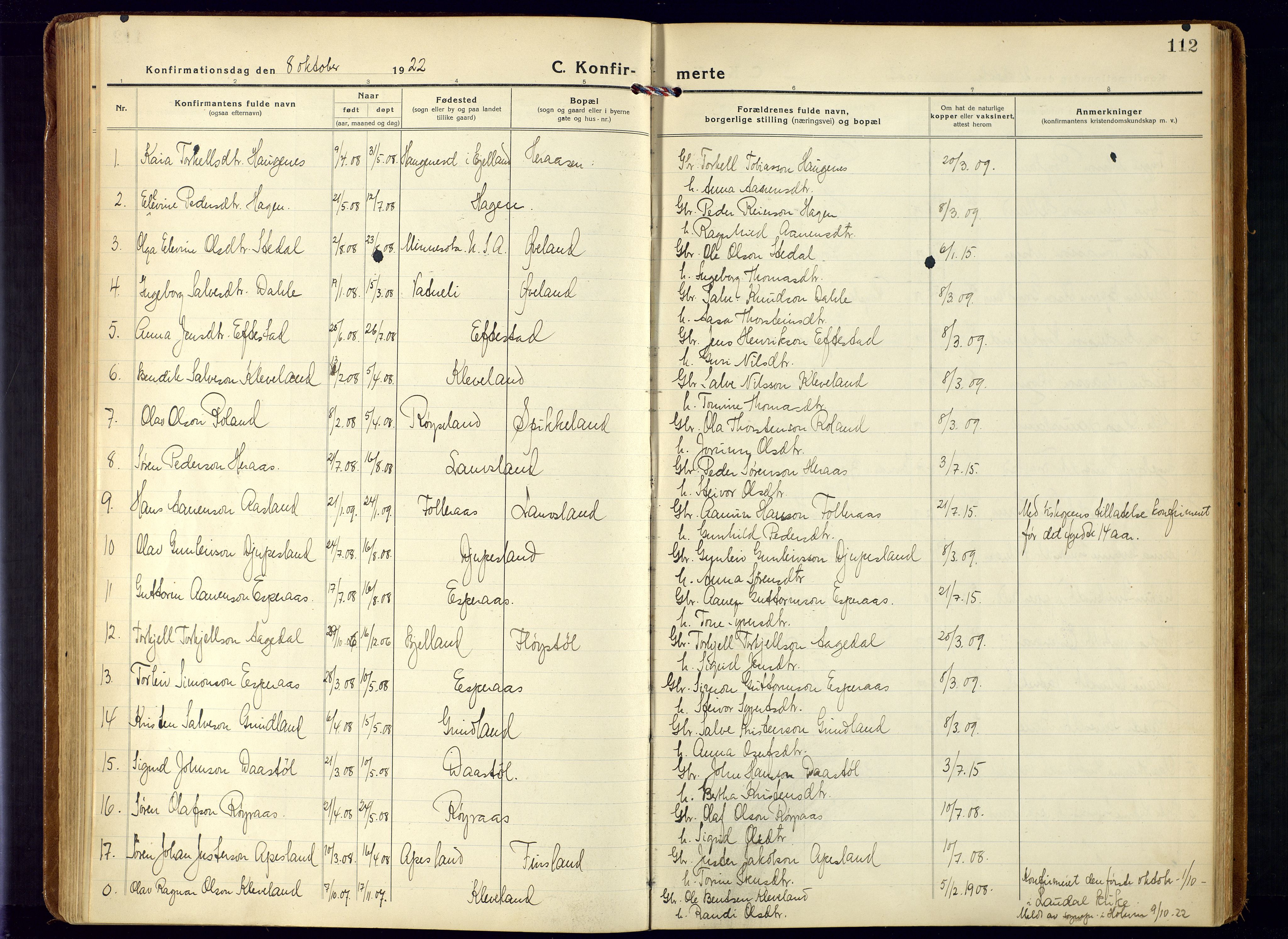 Bjelland sokneprestkontor, SAK/1111-0005/F/Fa/Fab/L0005: Parish register (official) no. A 5, 1921-1951, p. 112
