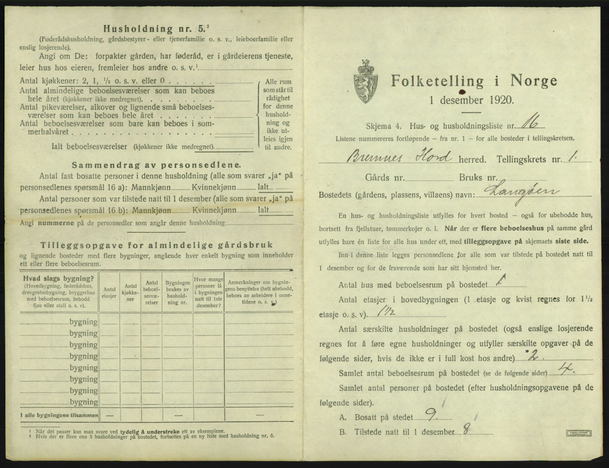 SAB, 1920 census for Bremnes, 1920, p. 73