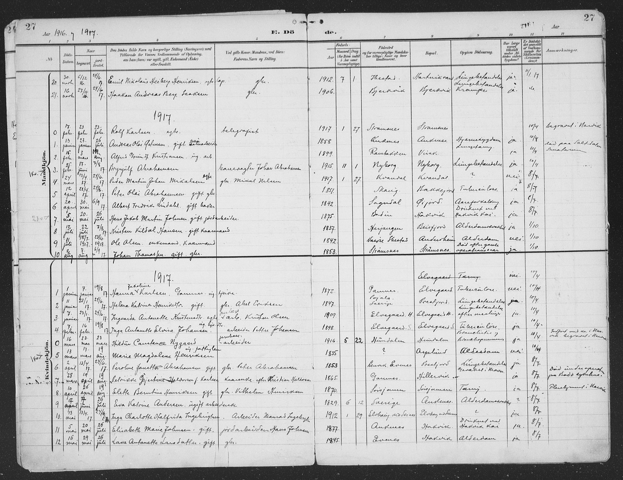 Ministerialprotokoller, klokkerbøker og fødselsregistre - Nordland, AV/SAT-A-1459/866/L0940: Parish register (official) no. 866A03, 1902-1926, p. 27