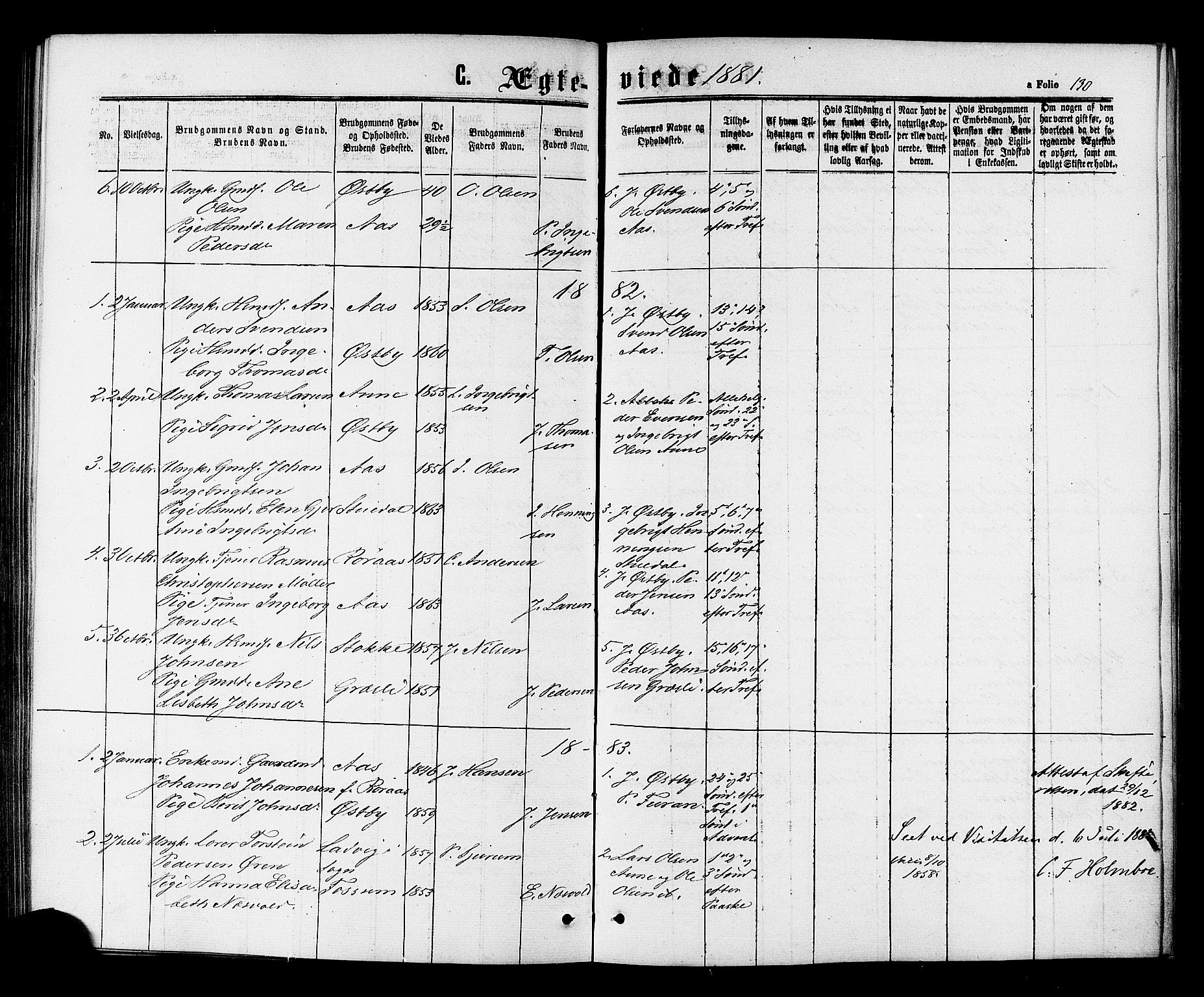 Ministerialprotokoller, klokkerbøker og fødselsregistre - Sør-Trøndelag, SAT/A-1456/698/L1163: Parish register (official) no. 698A01, 1862-1887, p. 130