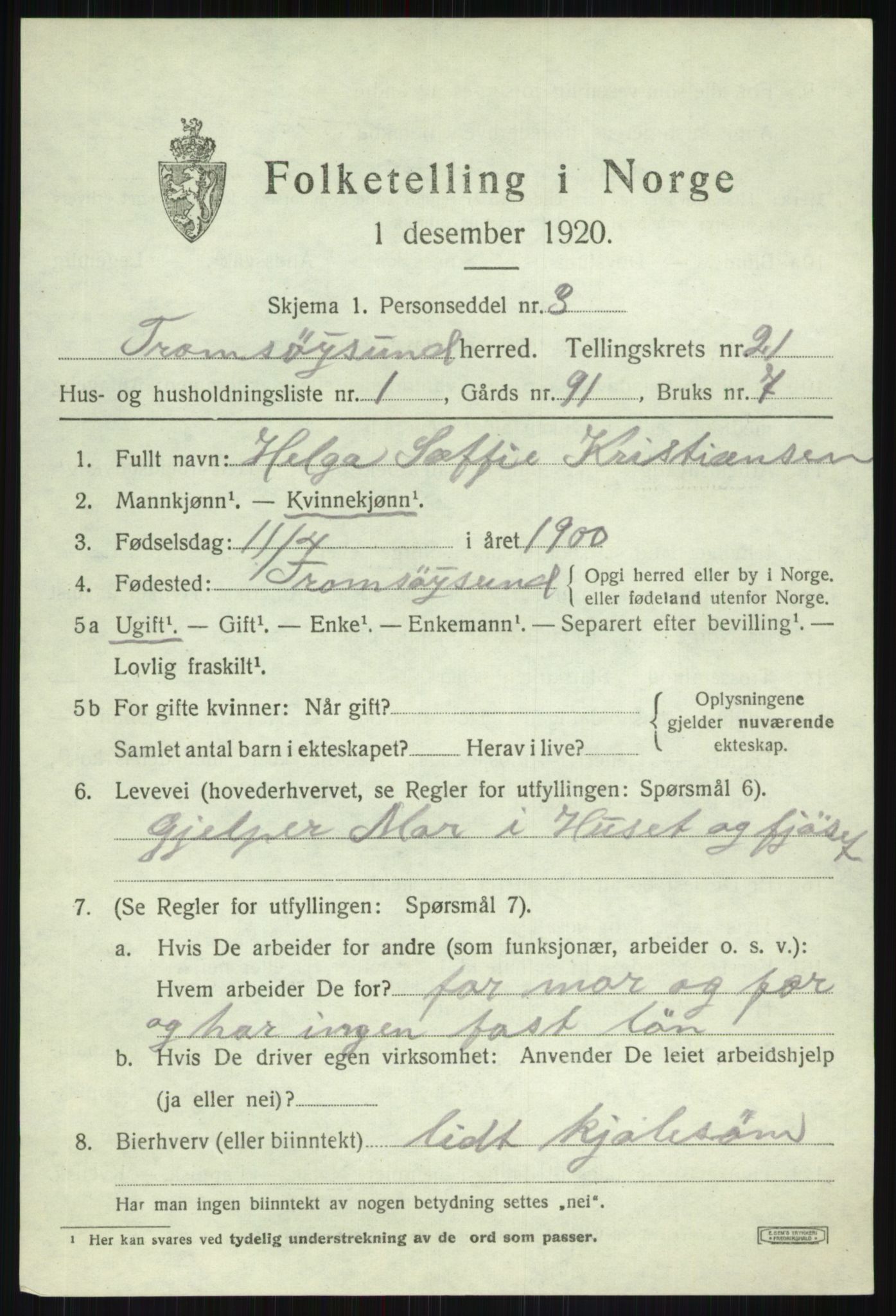 SATØ, 1920 census for Tromsøysund, 1920, p. 10936